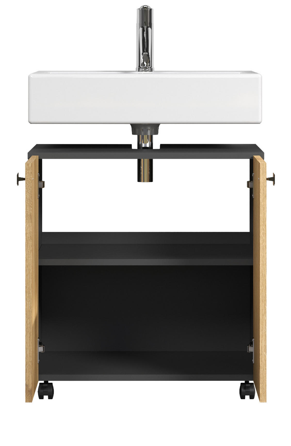WASCHBECKENUNTERSCHRANK Evoke Eiche, grau 60 cm, Badschrank auf Rollen - Eichefarben/Anthrazit, Holzwerkstoff/Metall (60/64/42cm) - Top.Furn