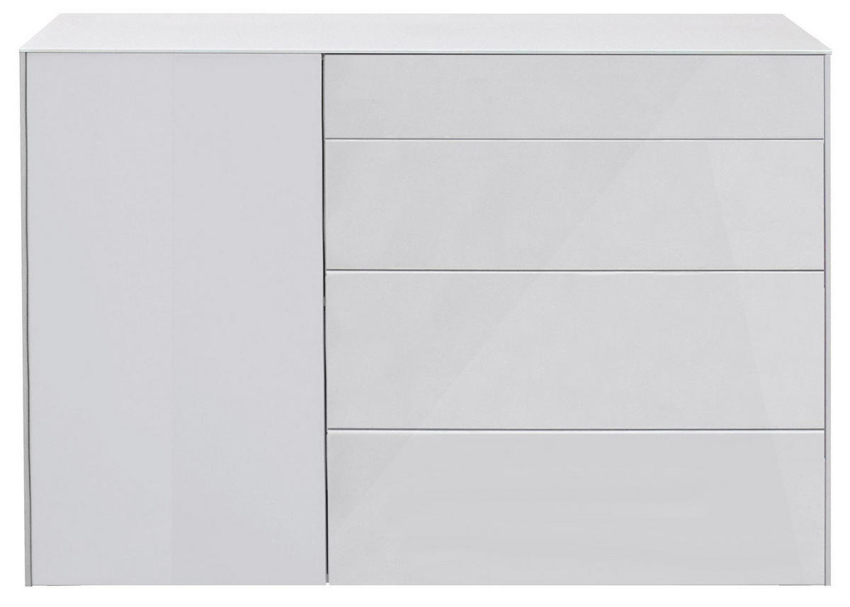 KOMMODE Elfi 131x42x89 Hochglanz Kreidegrau/Glas Kreidegrau - Hellgrau, Holzwerkstoff (131/89/42cm) - 58aufmkessel