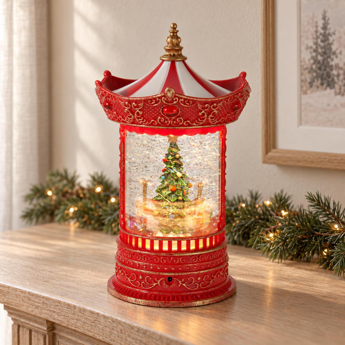 WEIHNACHTSSCHAUKEL mit Wasser und Glitzer 15,5/15,5/26 cm - Rot, Kunststoff (15.5/26/15.5cm) - Home Styling Collection