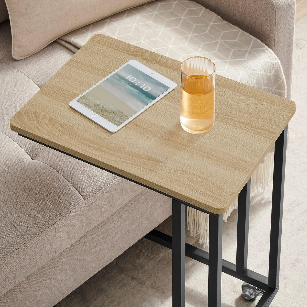 BEISTELLTISCH auf Rollen - Schwarz/Sonoma Eiche, Metall (50/35/55cm) - A2A Home