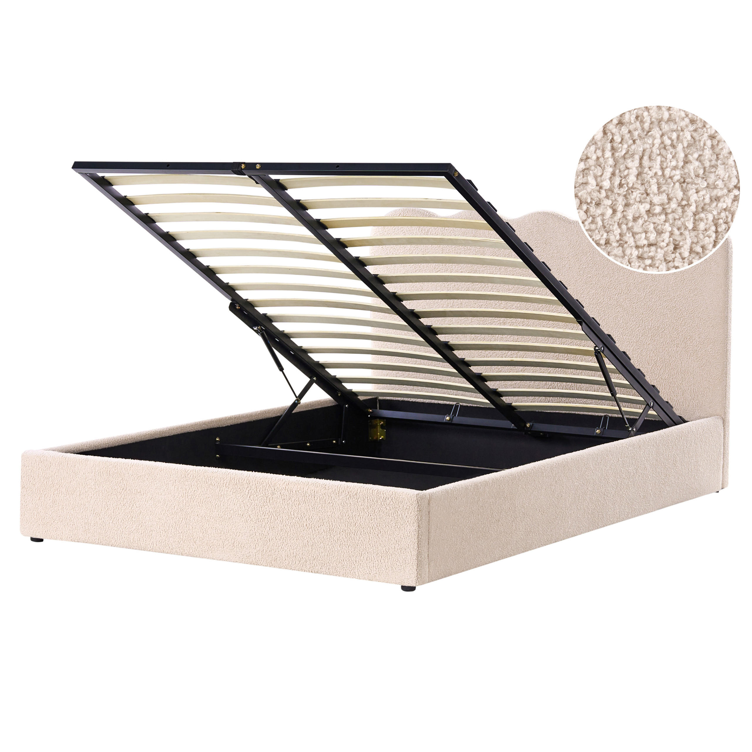 Beliani POSTEL s úložným prostorem 160/200 cm Bouclé Béžová Nanterre