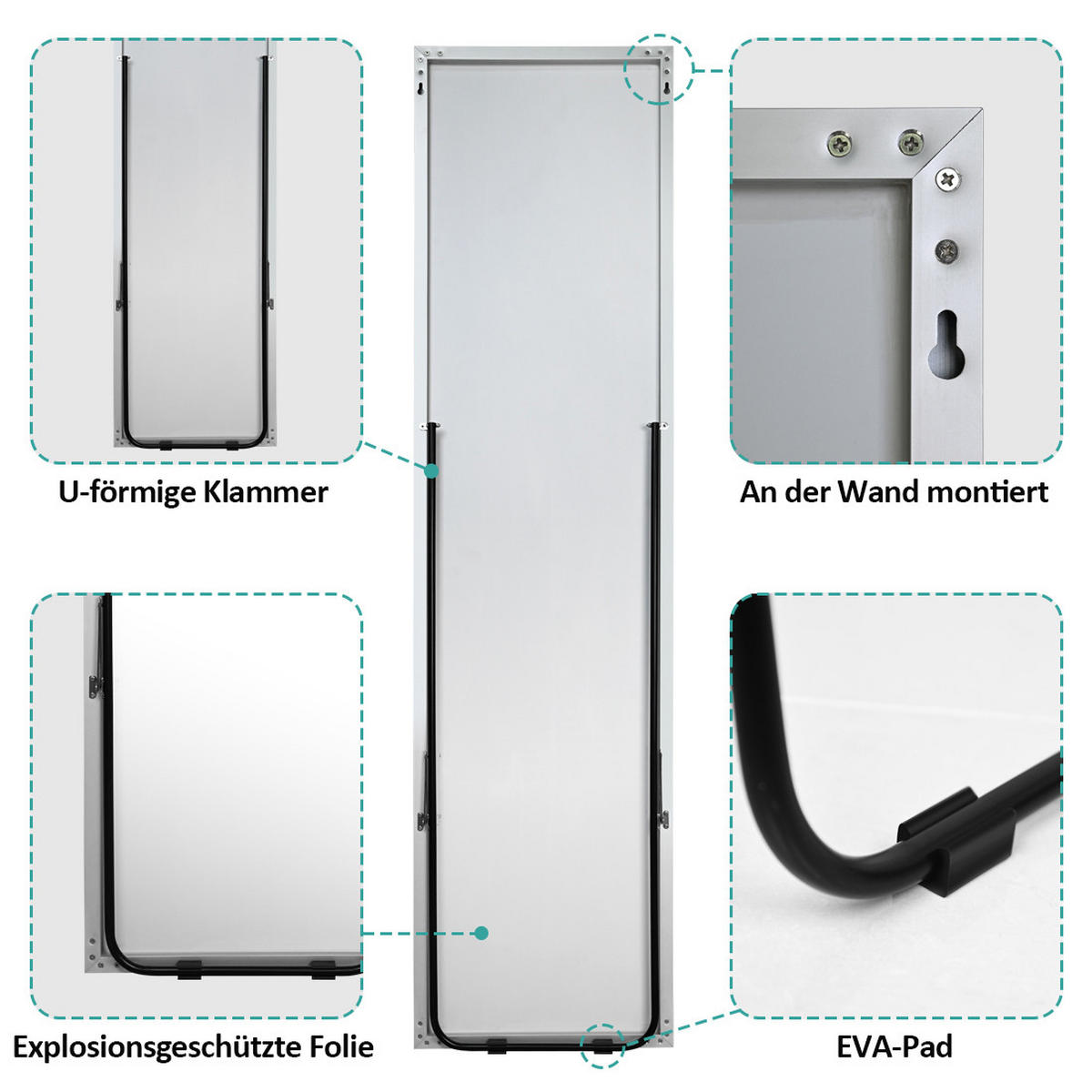 STANDSPIEGEL Wandmontage oder Freistehend Chromer Metallrahmen 160/40/2 cm - Silberfarben, Glas/Metall (40/160/160cm) - EMKE