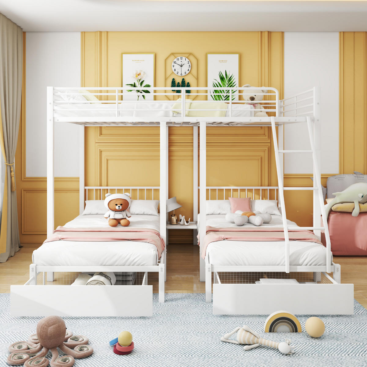 ETAGENBETT 140/200 und 2 x 90/200 cm in Weiß mit Schubladen, teilbar - Weiß, Metall (140/200cm) - OKMYHOME