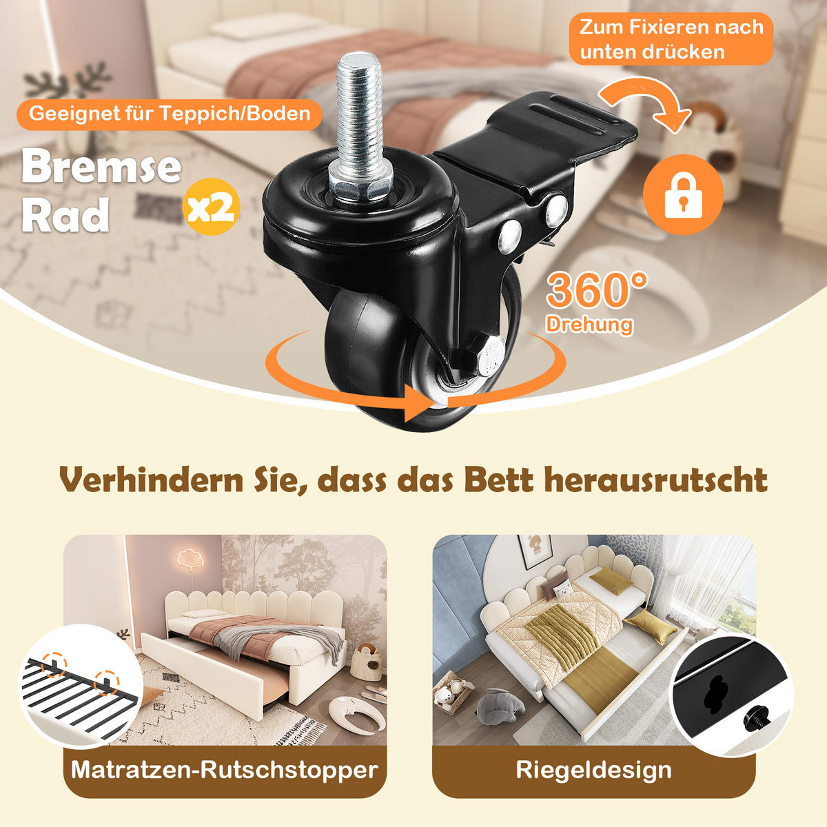 POLSTERBETT aus Samt 90x200 cm in Beige mit Ausziehbett - Beige, Textil (90/200cm) - Modfu