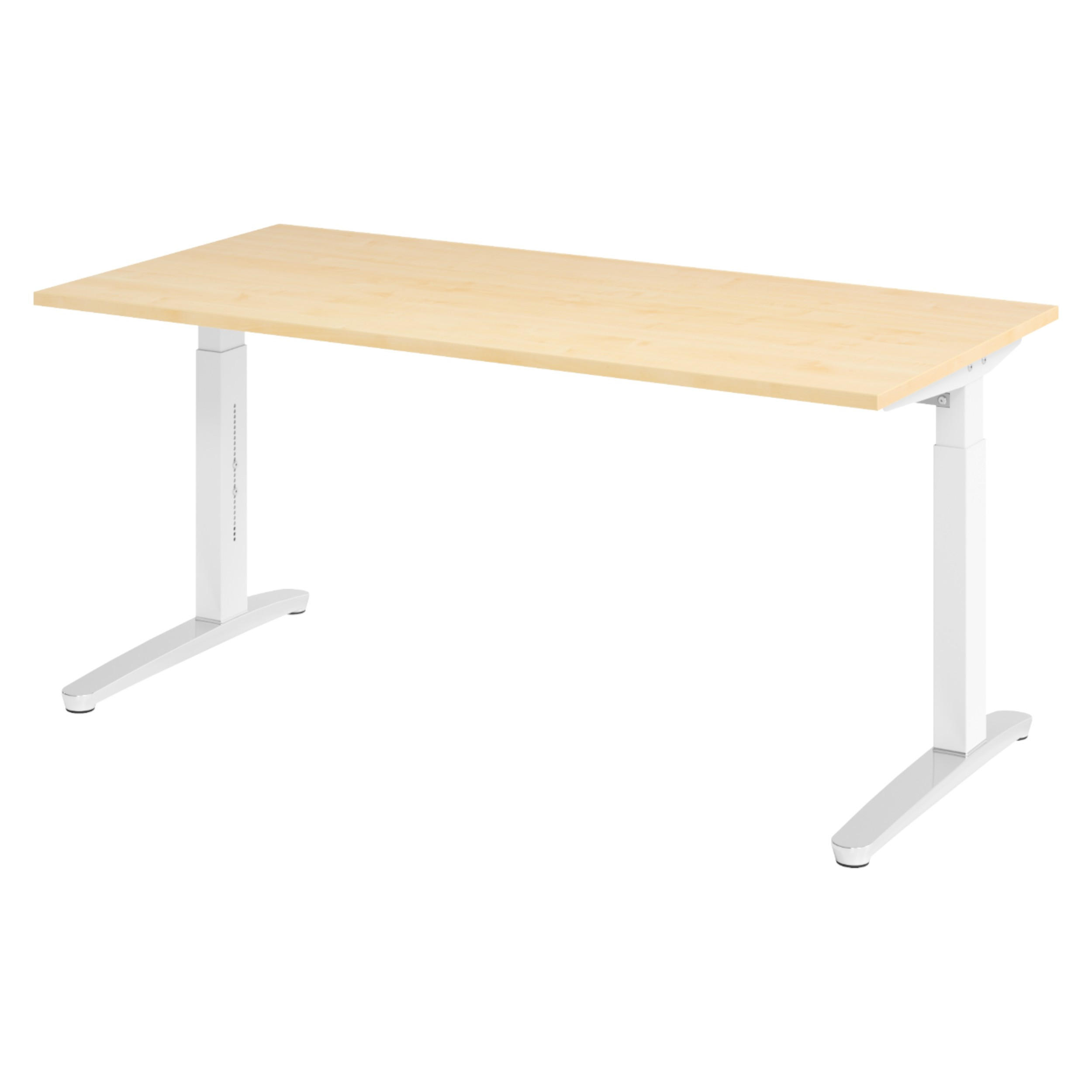 bümö Schreibtisch Ahorn, Weiß, Silber 160x74x80 cm