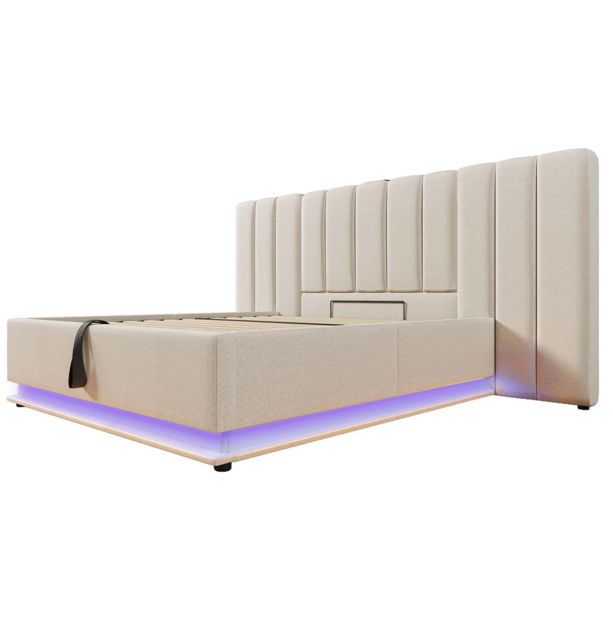 POLSTERBETT 160/200 cm mit Bettkasten, LED-Beleuchtung und USB-C in Beige - Beige, Textil (160/200cm) - BEAOK