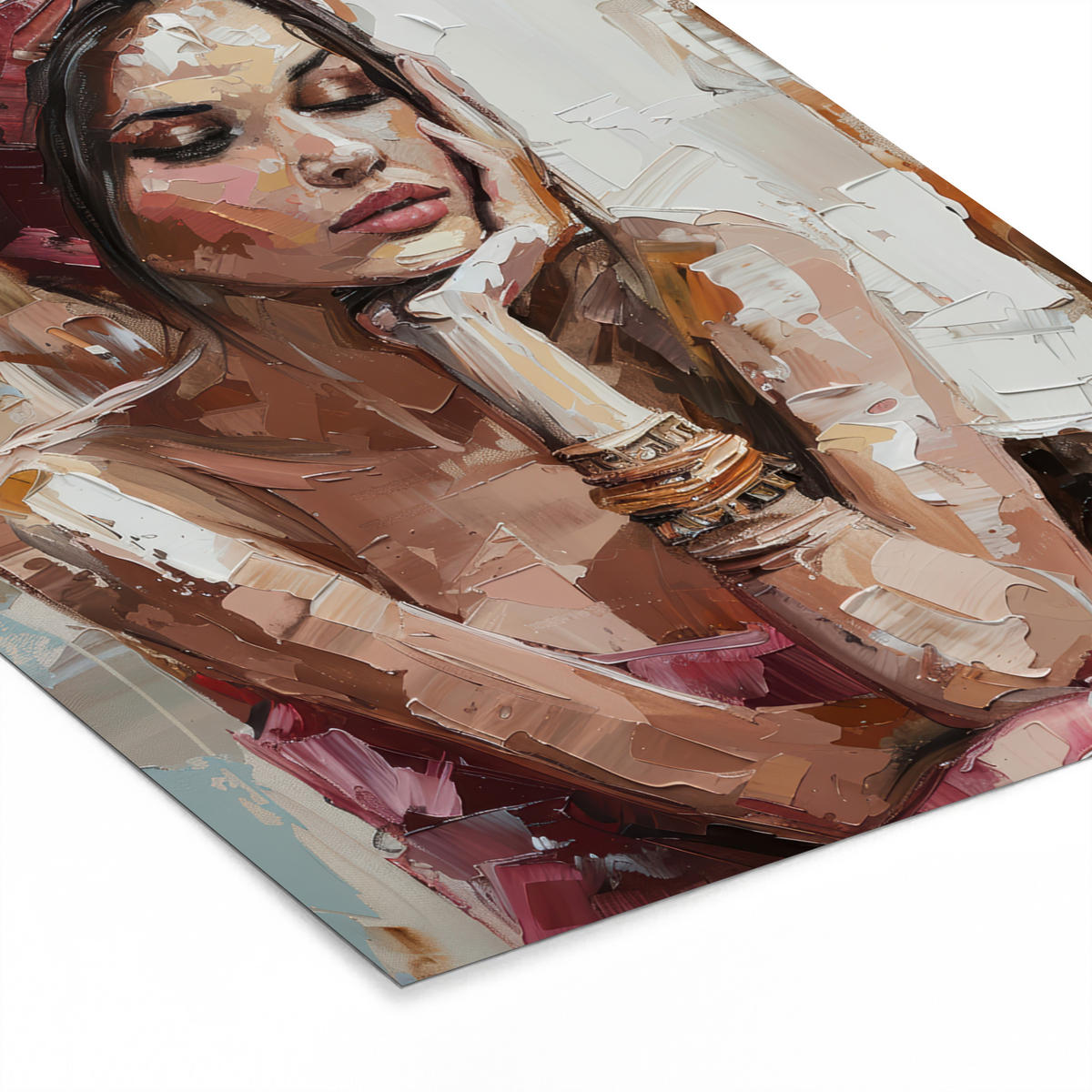 POSTER MIT RAHMEN Frau - Lackierung - Porträt - Modern Bilderrahmen 30x40 cm - Altrosa, Papier (30/40cm) - MuchoWow