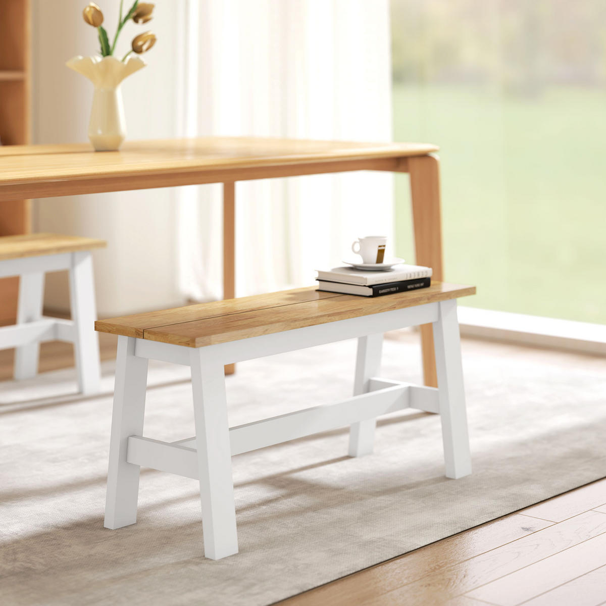 SITZBANK für Esszimmertisch Küchenbank Modern Holzbank Essbank für Eingang Eiche - Eichefarben/Weiß, Holz (30/45/95cm) - HOMCOM