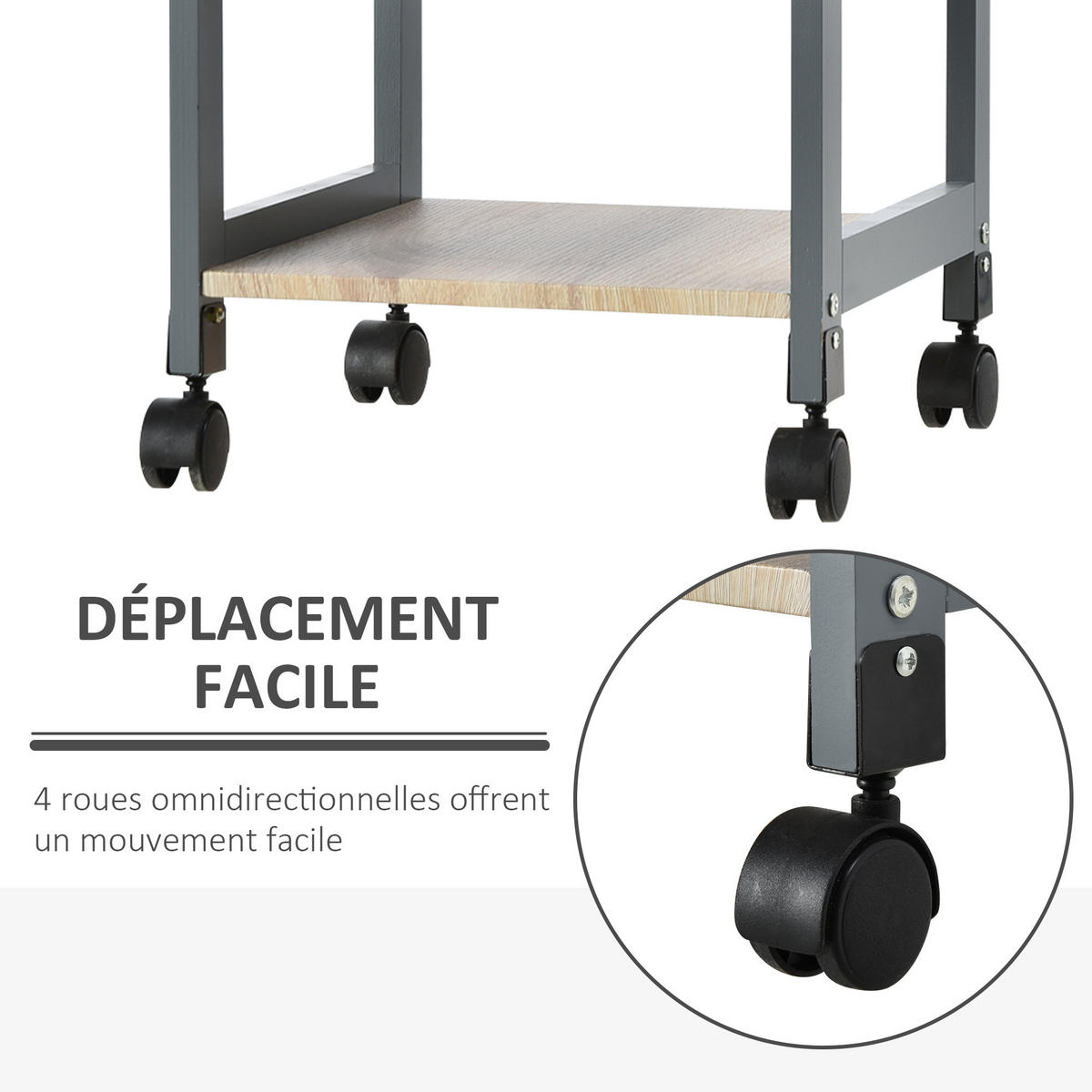 SERVIERWAGEN DE-17080 Grau & Hell-Eiche - Grau, Holzwerkstoff (37/76/37cm) - ComfortXL