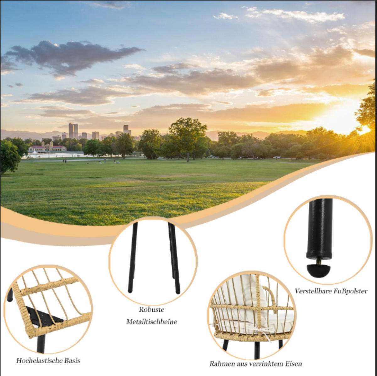 GARTENSET 5-tlg.Balkonset,Garten Balkonmöbel-Sets aus Rattan,Gelb,Weiß - Gelb, Metall - LVHOM