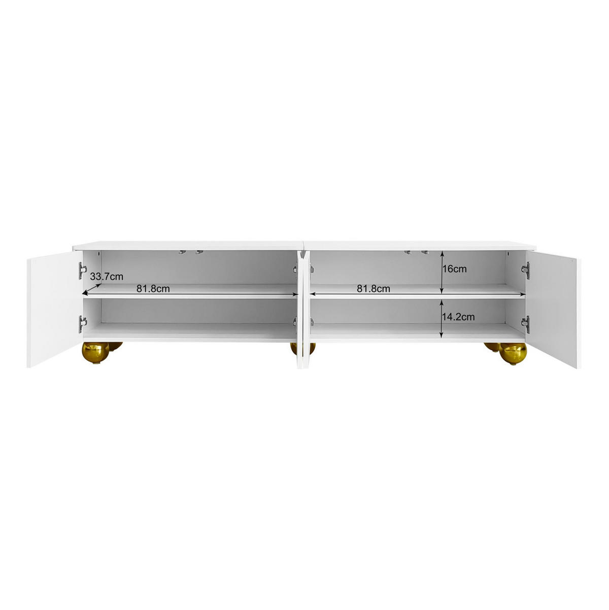 TV ormarić 170/38/44 cm bijeli i zlatni od iverala s 4 vrata i push-to-open otvaranjem - bijela, drvni materijal (170/44/38cm) - OKWISH
