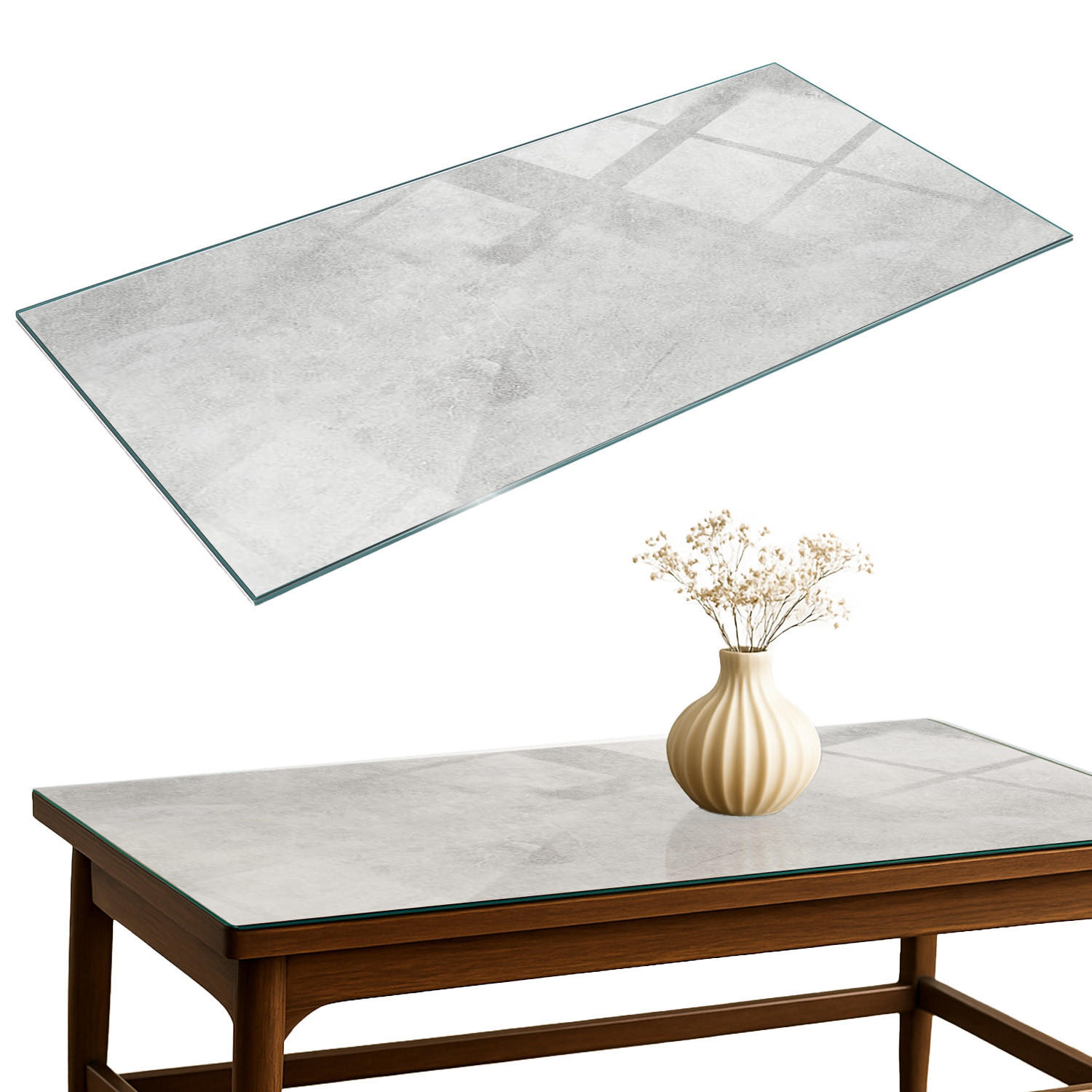 TISCHPLATTE 140x70 cm Betonstruktur mit Kratzern - Hellgrau, Glas (0.4/140/70cm) - TULUP