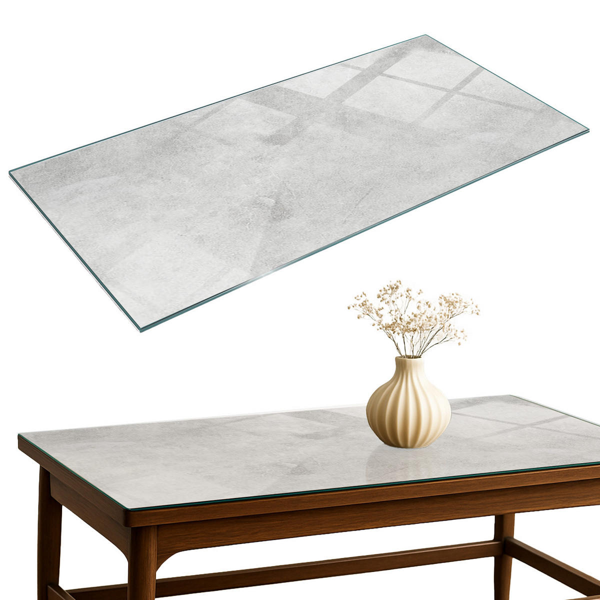 TISCHPLATTE 140x70 cm Betonstruktur mit Kratzern - Hellgrau, Glas (0.4/140/70cm) - TULUP