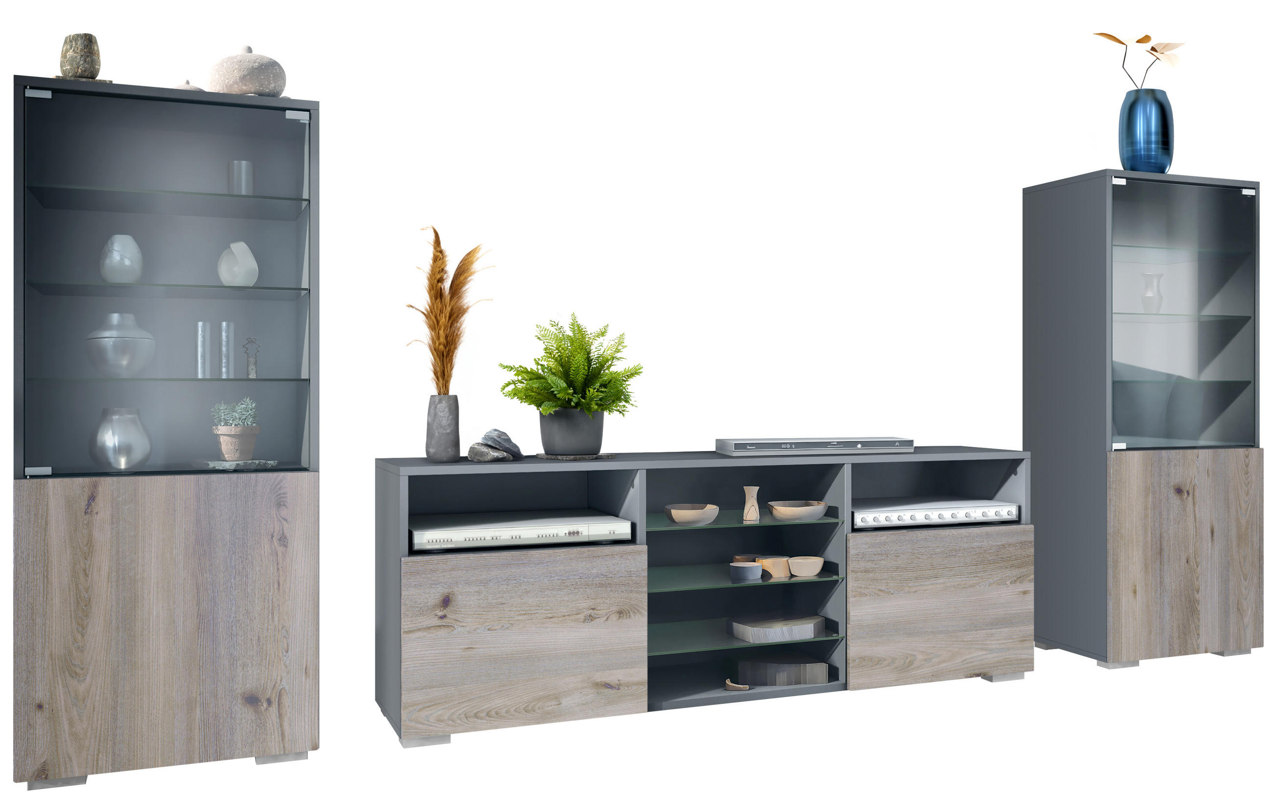 WOHNWAND Granada Eiche Nordic - Silbereichenfarben, Holzwerkstoff (286/122.5/35cm) - Vladon