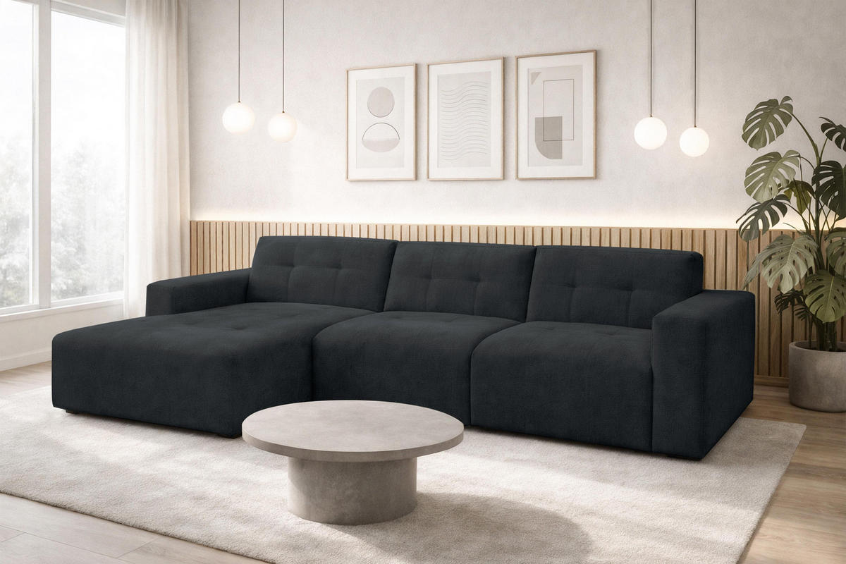 ECKSOFA L Form Corlu Schwarz 310/165/78 cm – stilvolle kleine Eckcouch Links - Schwarz, Kunststoff/Textil (310/165cm) - AX Living