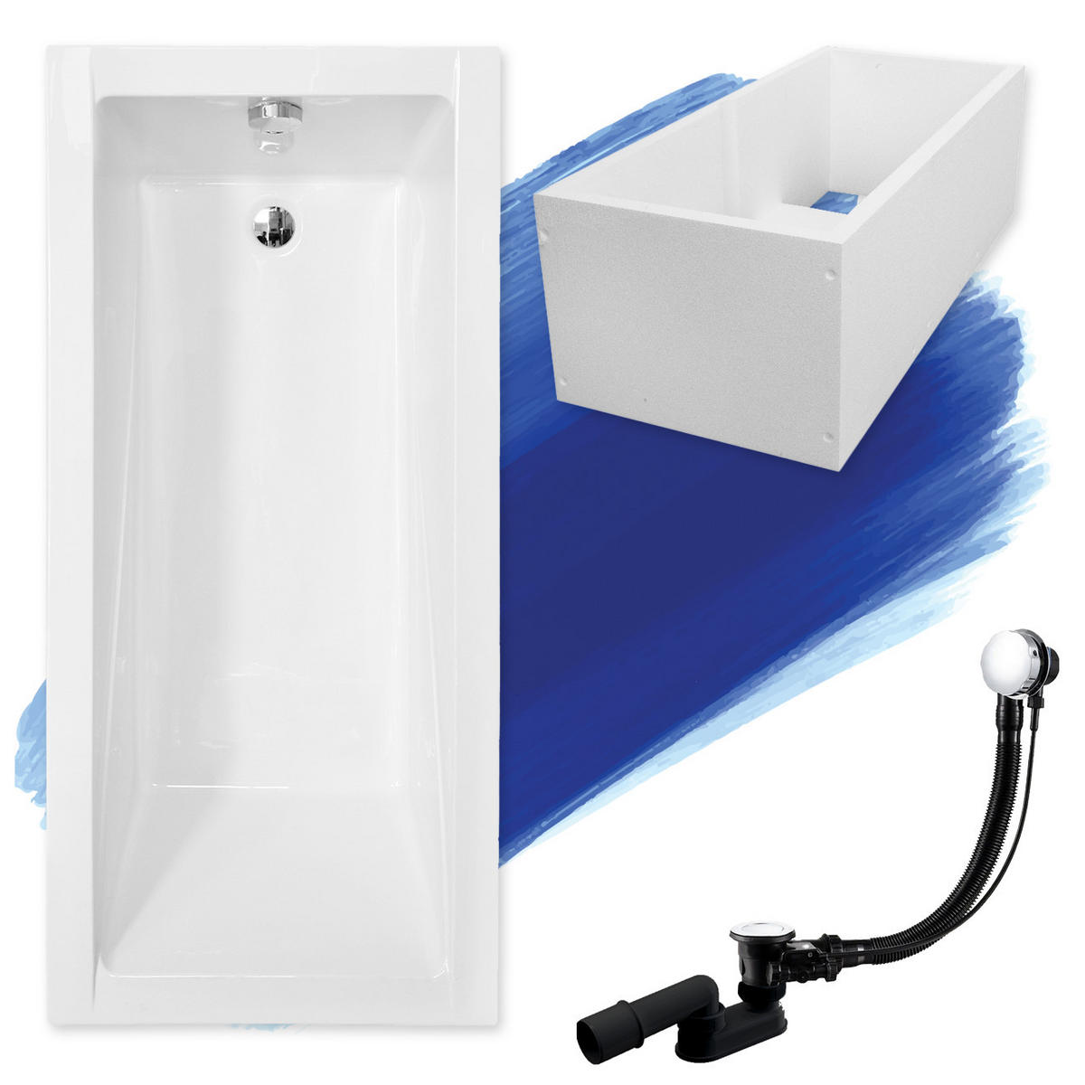 BADEWANNE Rechteck MODERN 180/80 mit Träger Ablauf Füße - Weiß, Kunststoff (80/58.5/180cm) - bad land