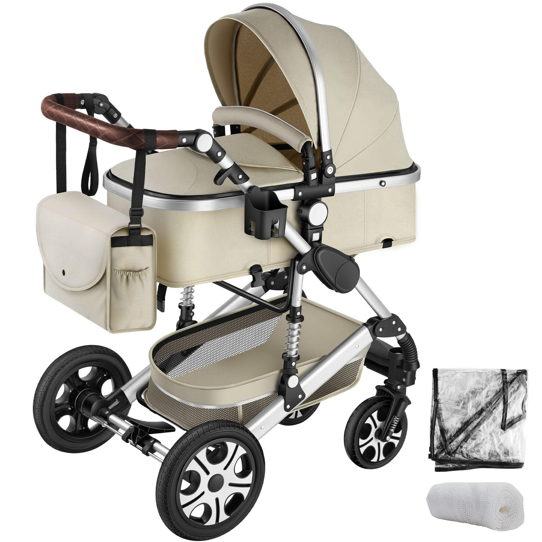 KOMBI-KINDERWAGEN Mats,für 0 bis 36 Monate geeignet, Belastbarkeit 15 kg,grau/beige - Beige/Grau, Kunststoff (100/63/120cm) - tectake