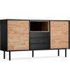 KOMMODE LOFTY Außenseiteneinlage, schwarz / Eiche natur - Eichefarben/Multicolor, Holzwerkstoff (151/84/41cm) - KONSIMO®