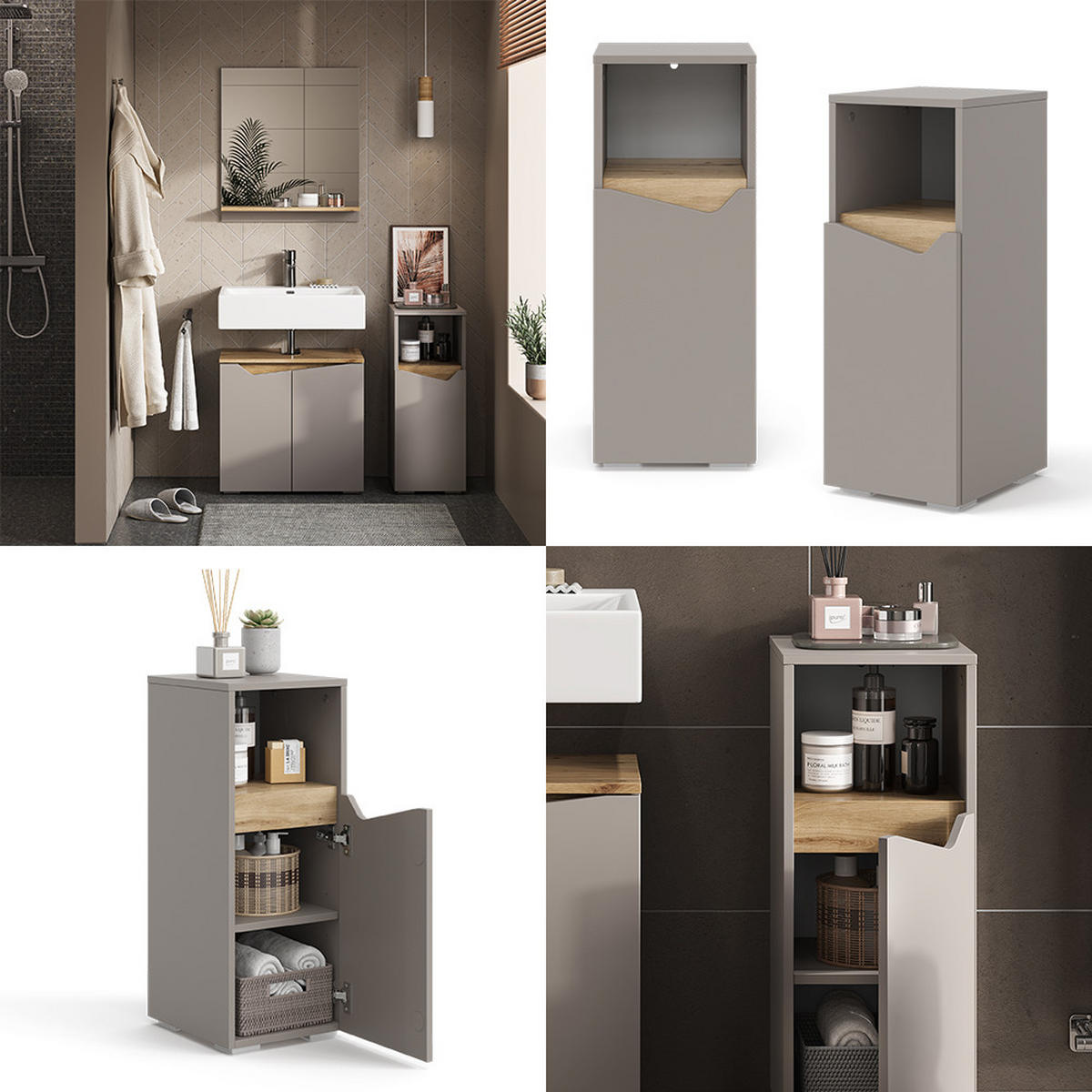 MIDISCHRANK Marelle Greige 30 x 74.5 cm mit Tür und offenem Fach - Greige, Holzwerkstoff (30/74.5/35cm) - Vicco