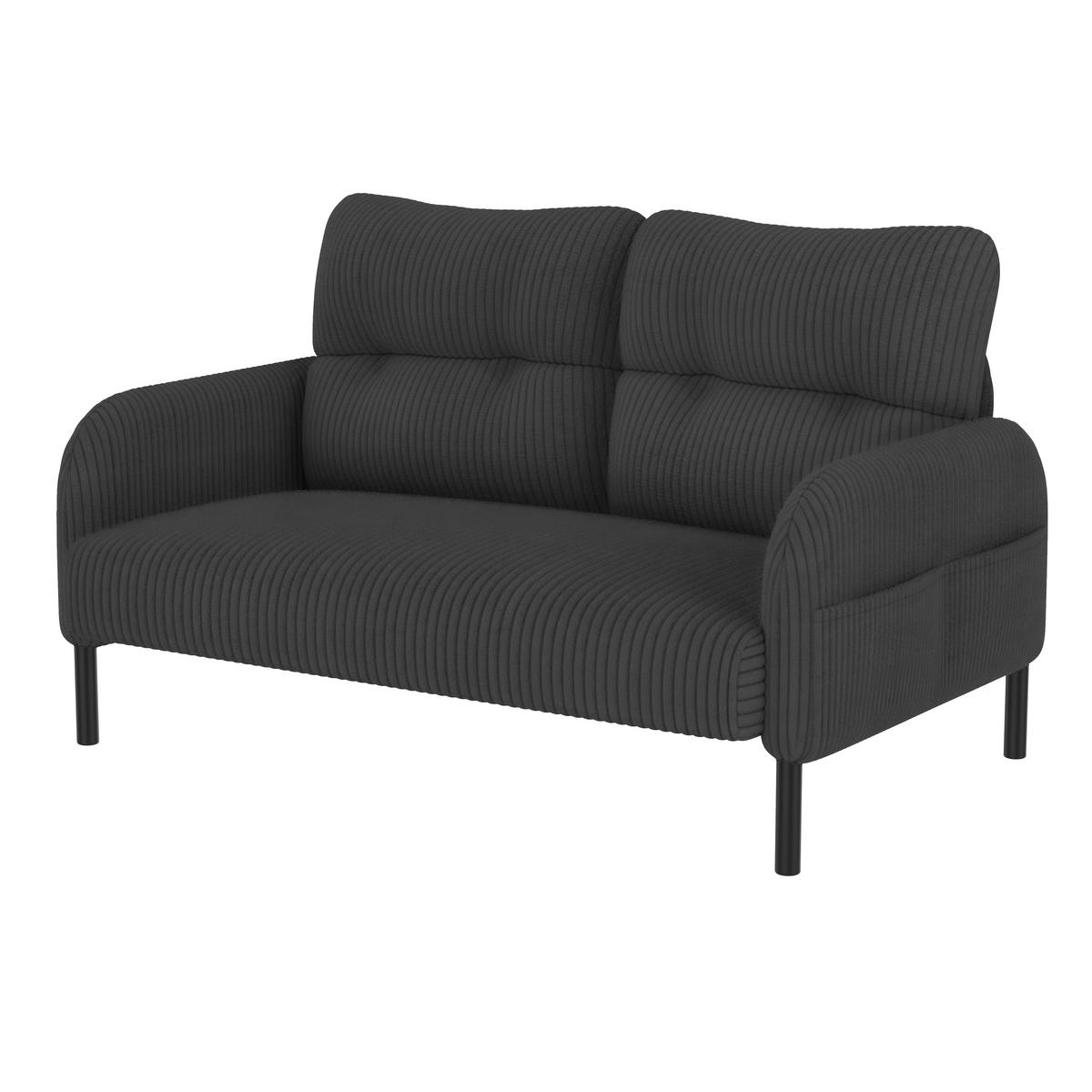 2-SITZER SOFA Cord Grau mit Seitentasche - Grau, Textil/Metall (120/79/75cm) - WISHDOR