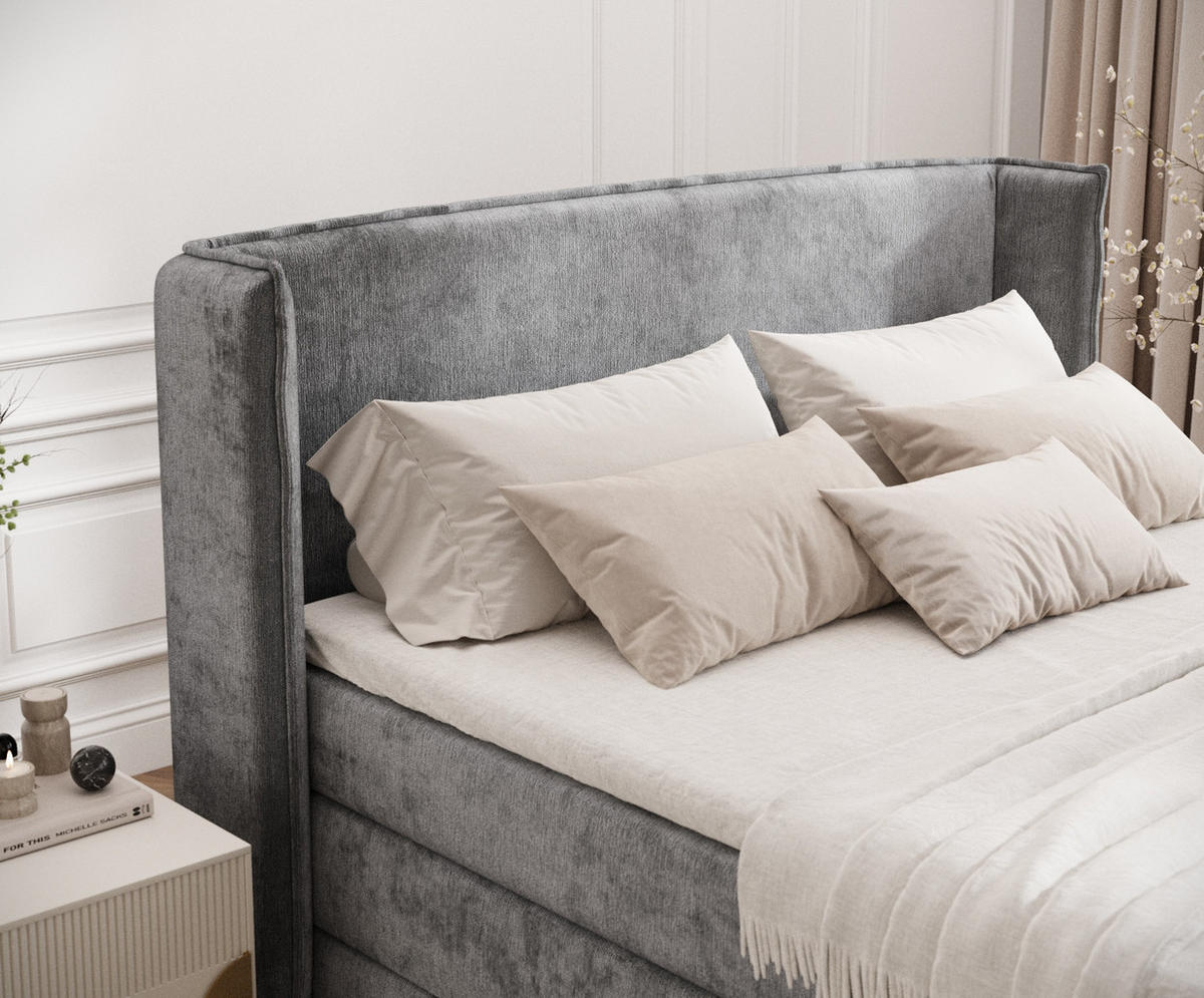 BOXSPRINGBETT Freeland Grau 160/200 cm mit Matratze und Topper - Schwarz/Grau, Holz/Holzwerkstoff (160/200cm) - Maison de Reve