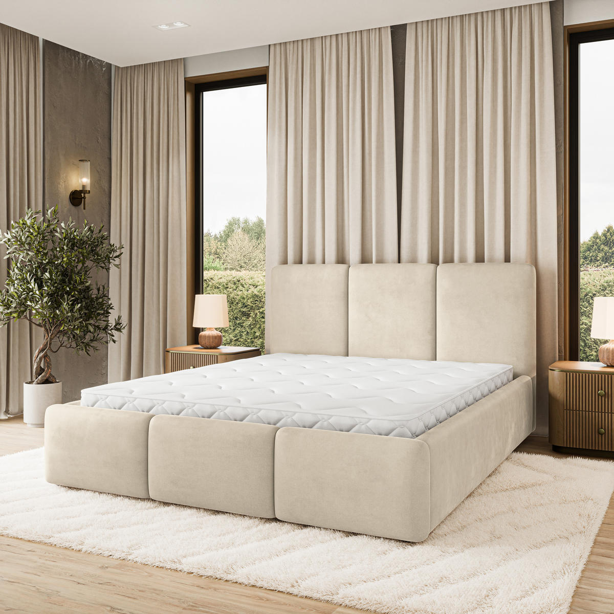 POLSTERBETT MORENA MGV 180x200 cm mit Bettkästen - Beige - Beige, Holz (180/200cm) - MASSENO