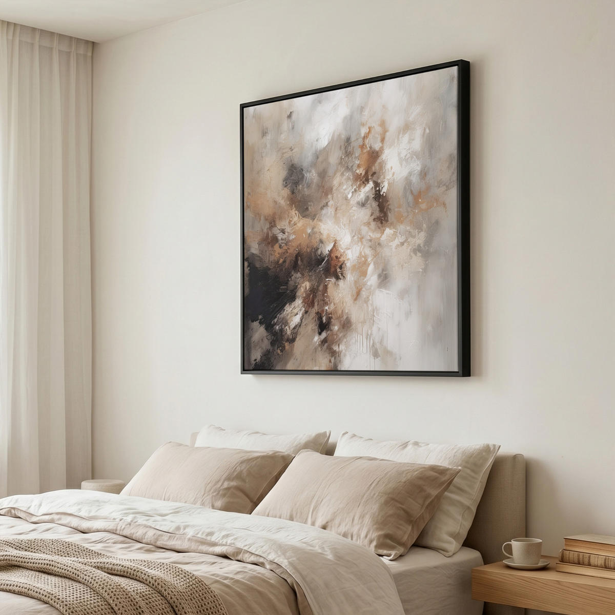 LEINWAND Bilder mit Rahmen - Farbe - Abstrakt - Beige - Kunst - 90x90 - Greige, Textil (90/90cm) - MuchoWow