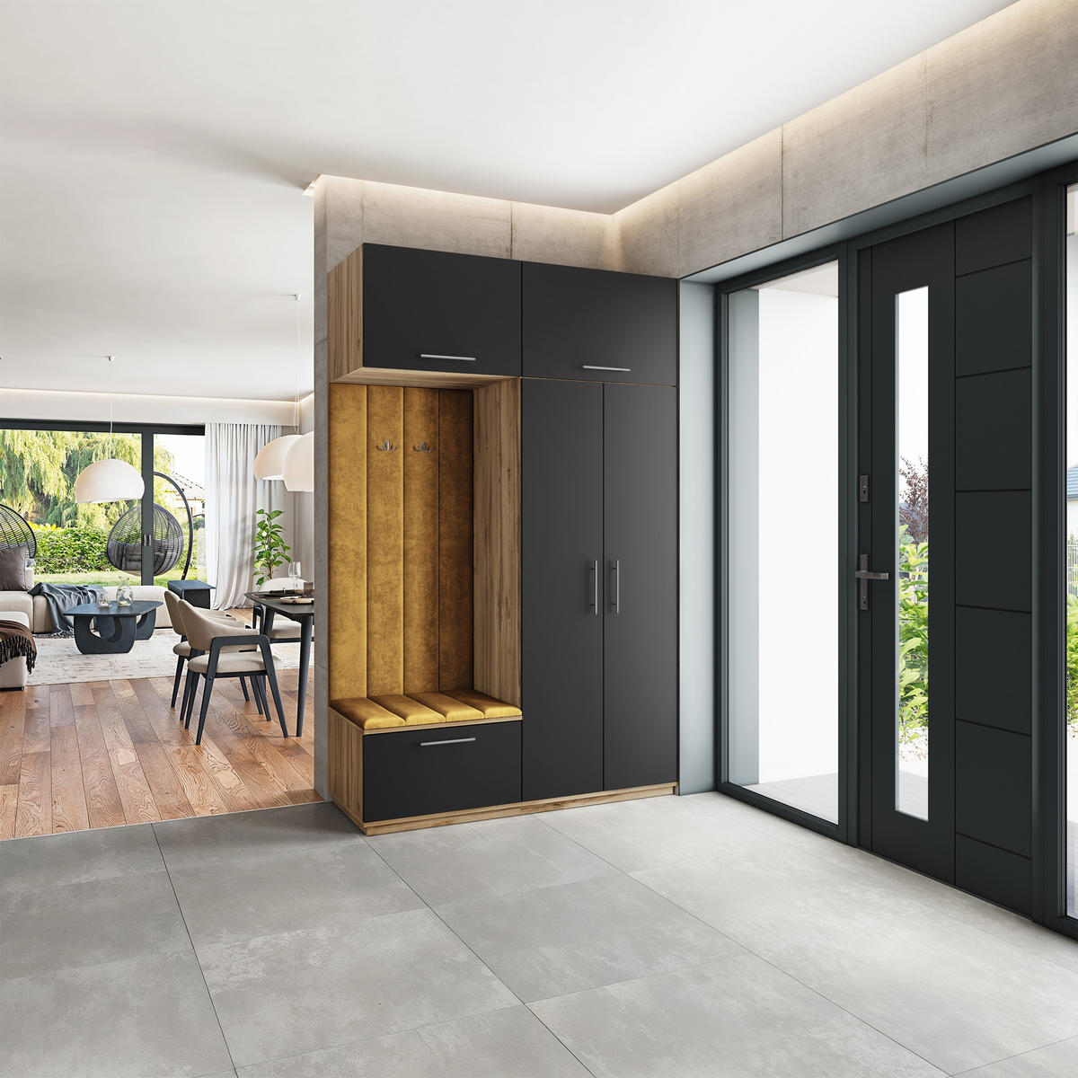 GARDEROBENSCHRANK REMA 150/240/60 cm Modern Garderobe-Set Eiche Wotan - Gelb/Eiche Wotan, Holzwerkstoff (150/240/60cm) - MASSENO