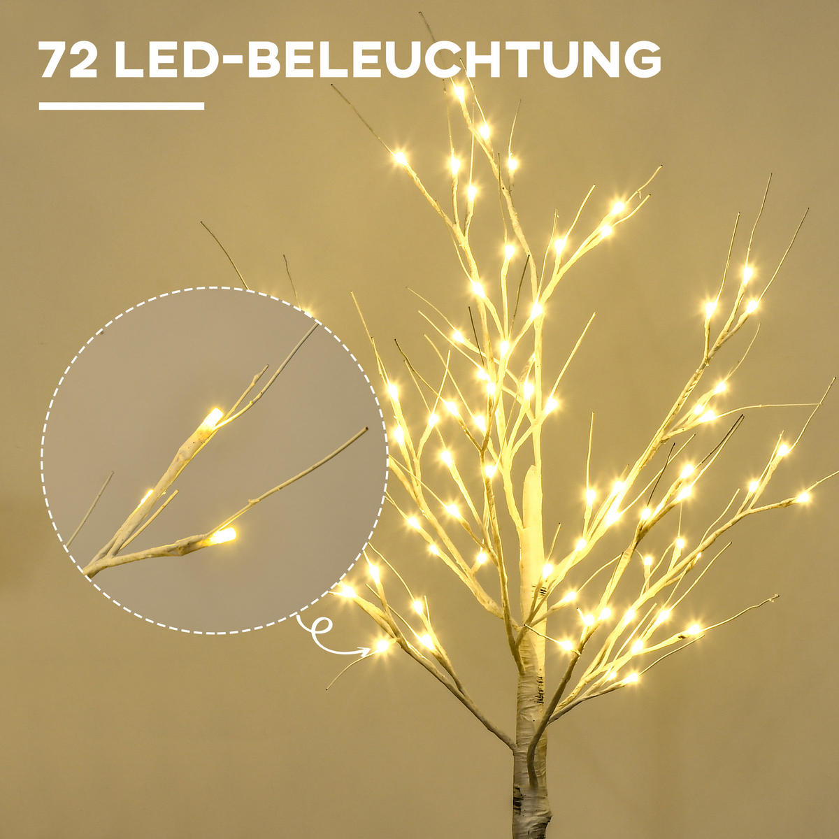 120 cm Kunstbirke Kunstbaum mit LED-Beleuchtung für Weihnachten Ostern Warmweiß - Weiß, Kunststoff (17/17/120cm) - HOMCOM