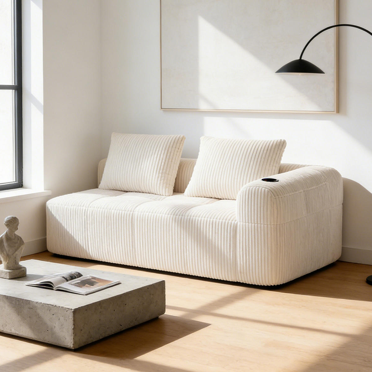 SOFA Modulares 2-Sitzer, Cord, keine Montage erforderlich, Beige - Beige, Textil (93/61/158cm) - Meubles Cosy