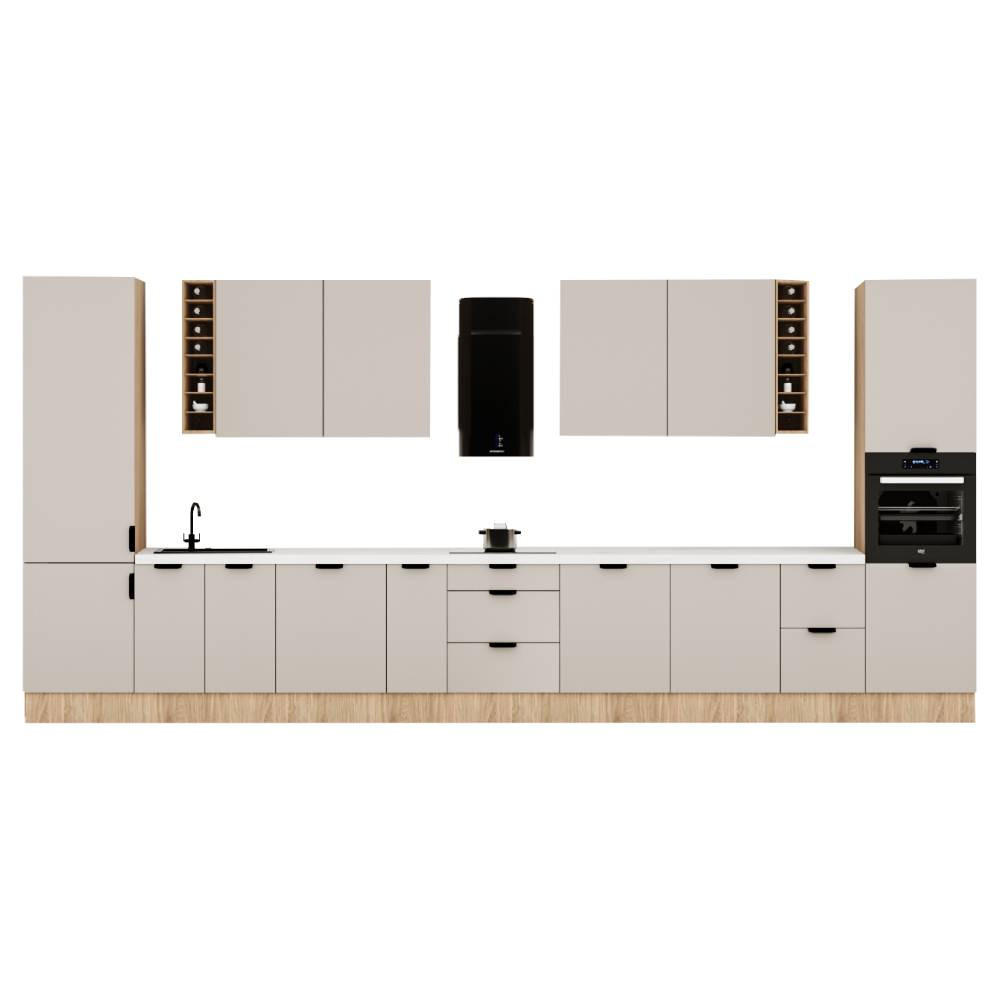 KÜCHENZEILE 515 cm - Sorento KS6-M515 - in Beige / Sonoma Eiche - Beige/Schwarz, Holz/Metall (515/247/58cm)
