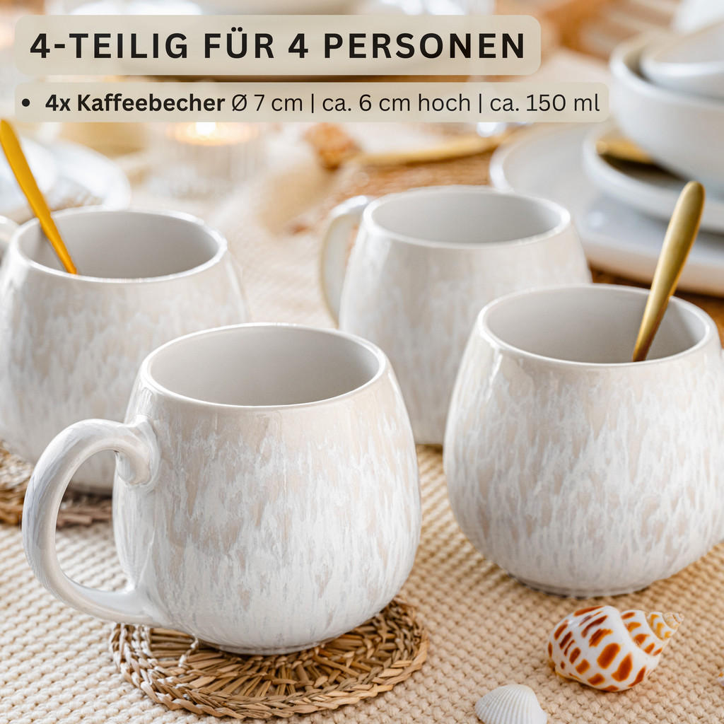 Thumbnail - Sänger Sänger, Creme, Stein, 4-teilig, Rund, 6x7.5x6 cm, Kaffee & Tee, Tassen, Kaffeetassen-Sets