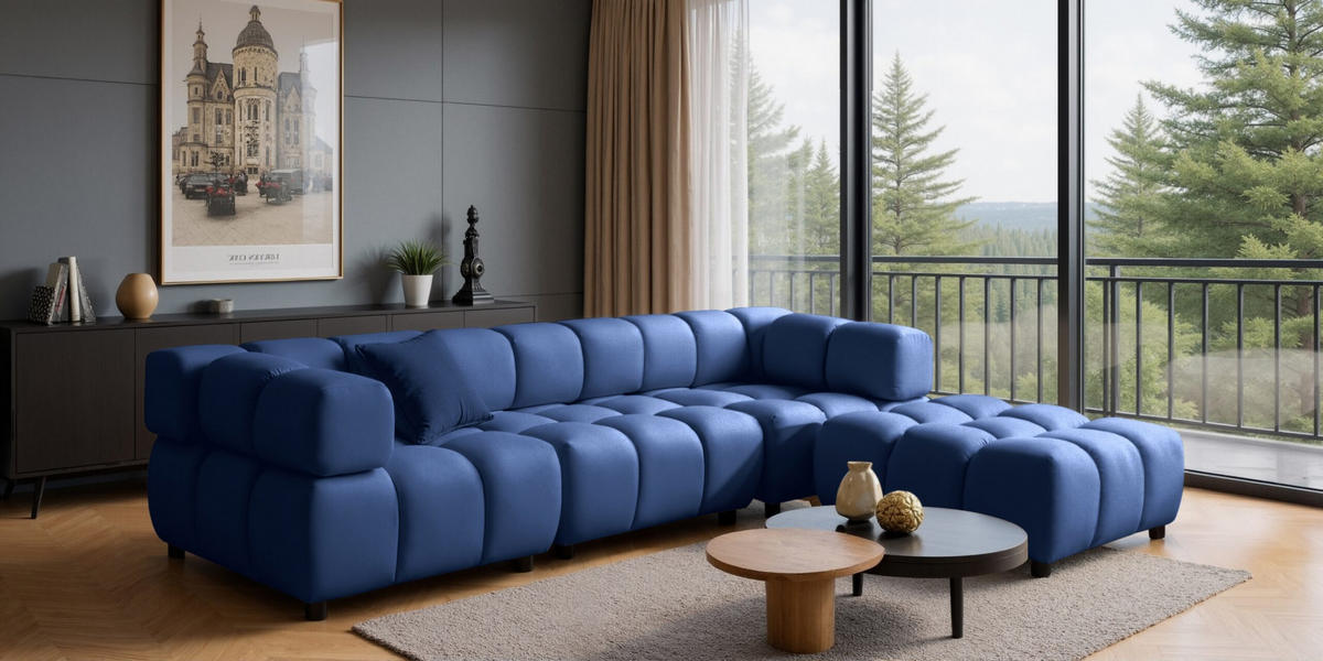 ECKSOFA L-Form Bolla, stoff Bluvel, Tintenblau, Rechts - Blau, Holz (288/192cm) - Kaiser Möbel