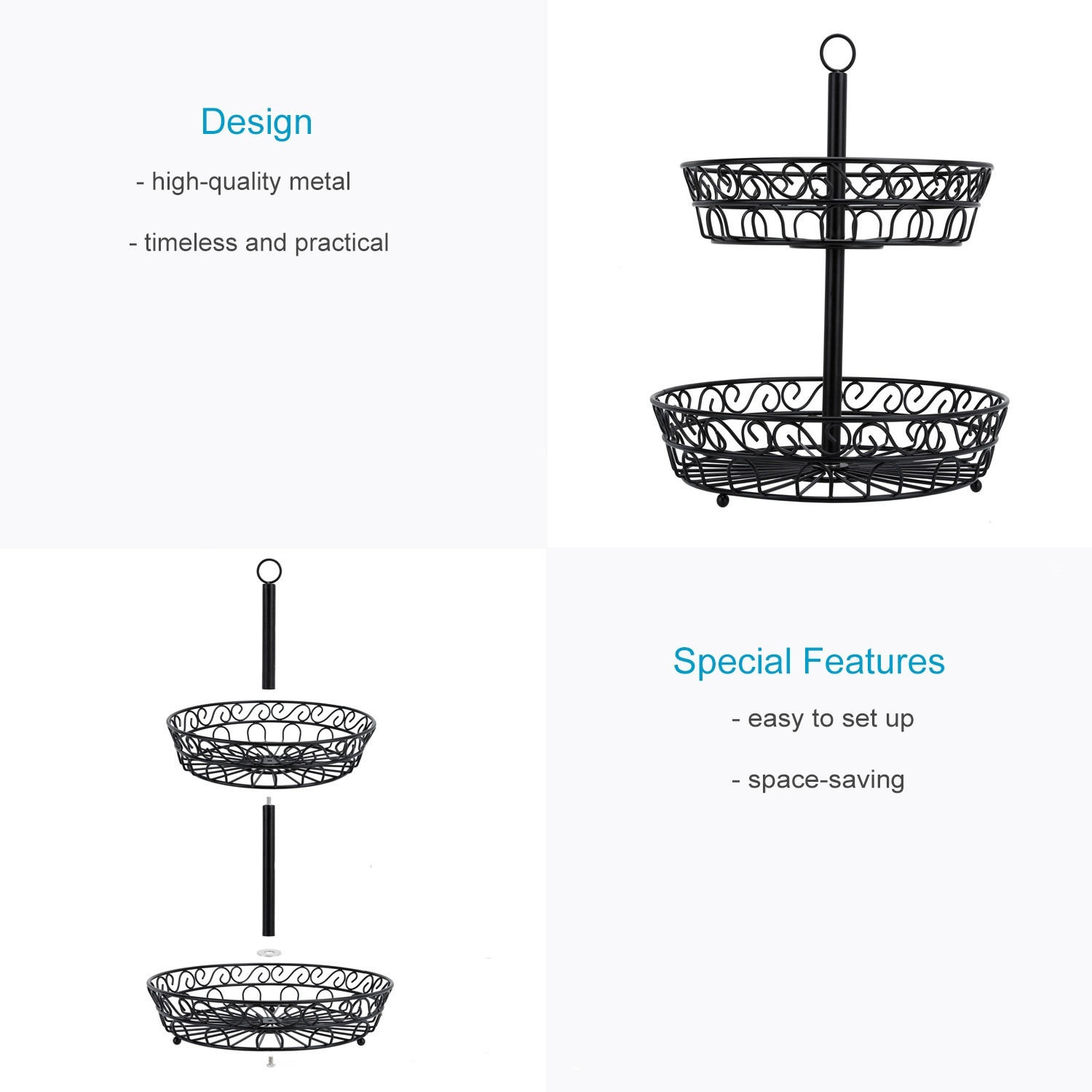 OBSTKORB Etagere 30/35 cm - Schwarz, Metall (35cm) - Intirilife