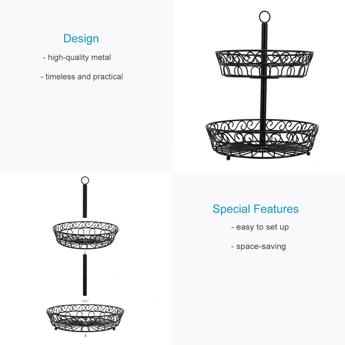 OBSTKORB Etagere 30/35 cm - Schwarz, Metall (35cm) - Intirilife