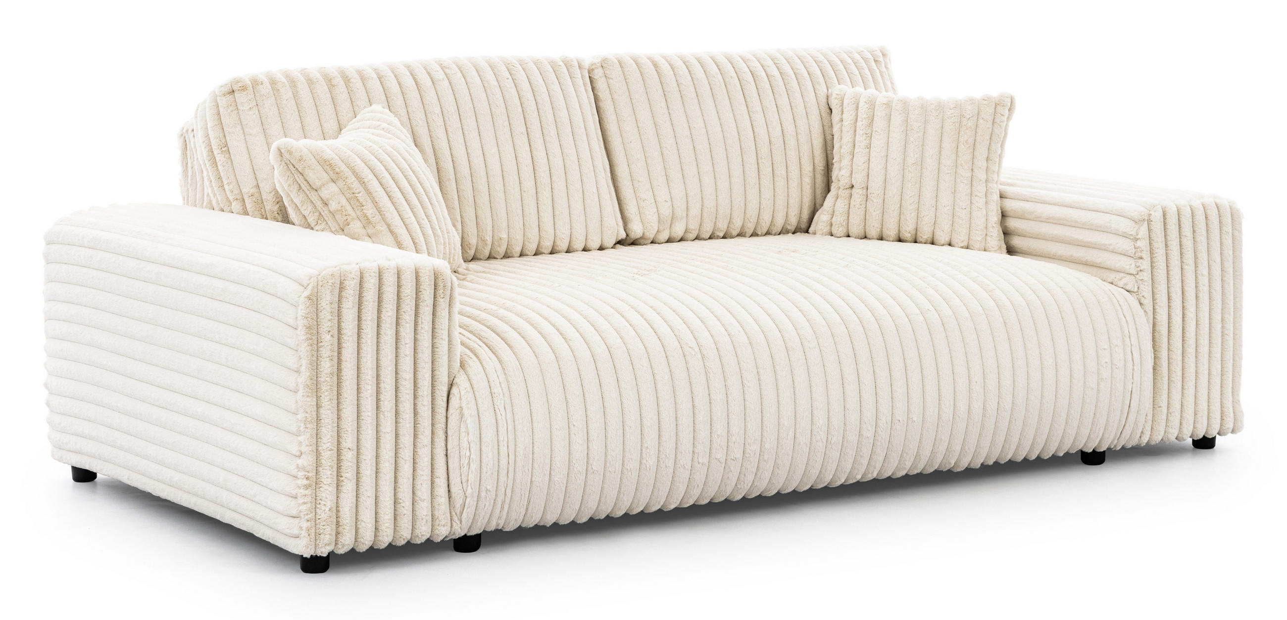 3-SITZER-SOFA Mollis Hellbeige Plüschcord - Beige/Schwarz, Holz/Kunststoff (213/79/108cm) - S-Style Möbel