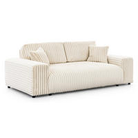 3-SITZER-SOFA Mollis Hellbeige Plüschcord - Beige/Schwarz, Holz/Kunststoff (213/79/108cm) - S-Style Möbel