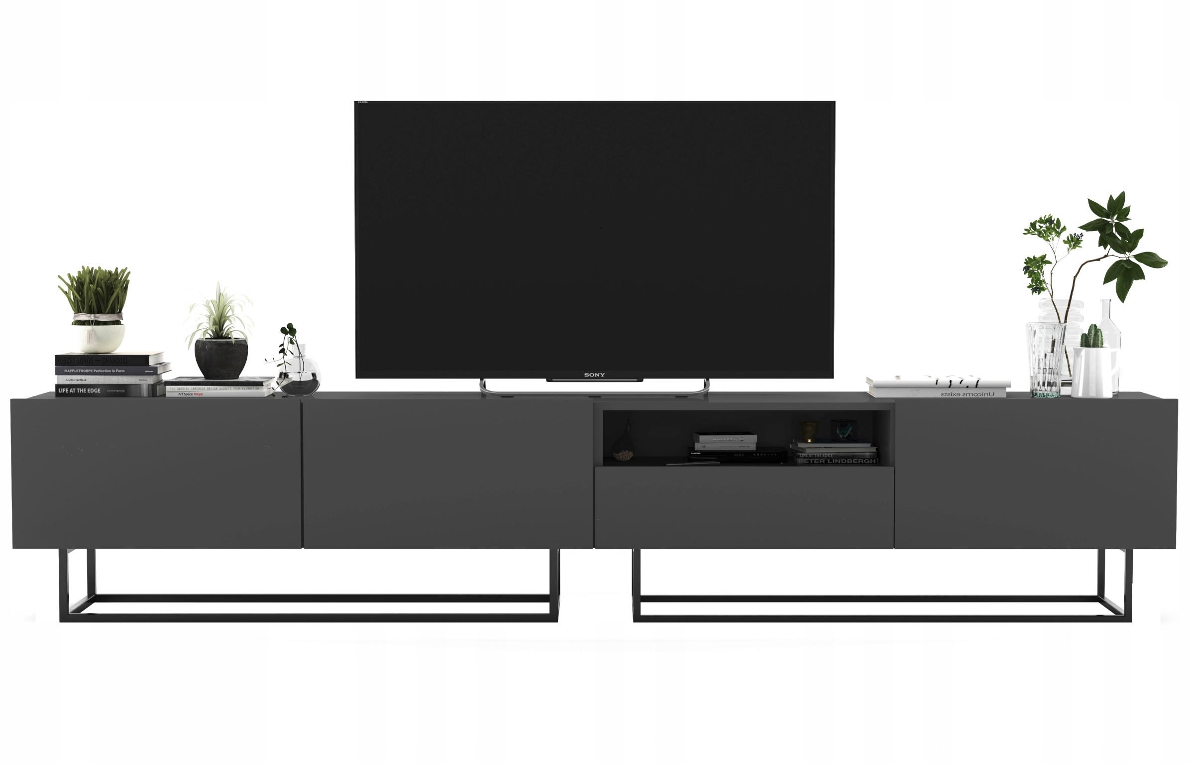 TV-LOWBOARD 2-er Set Enjoy Graphit Matt Schublade mit Metallrahmen 120 cm - Schwarz/Grau, Keramik/Holzwerkstoff (35/240/46cm) - Meble Lindner