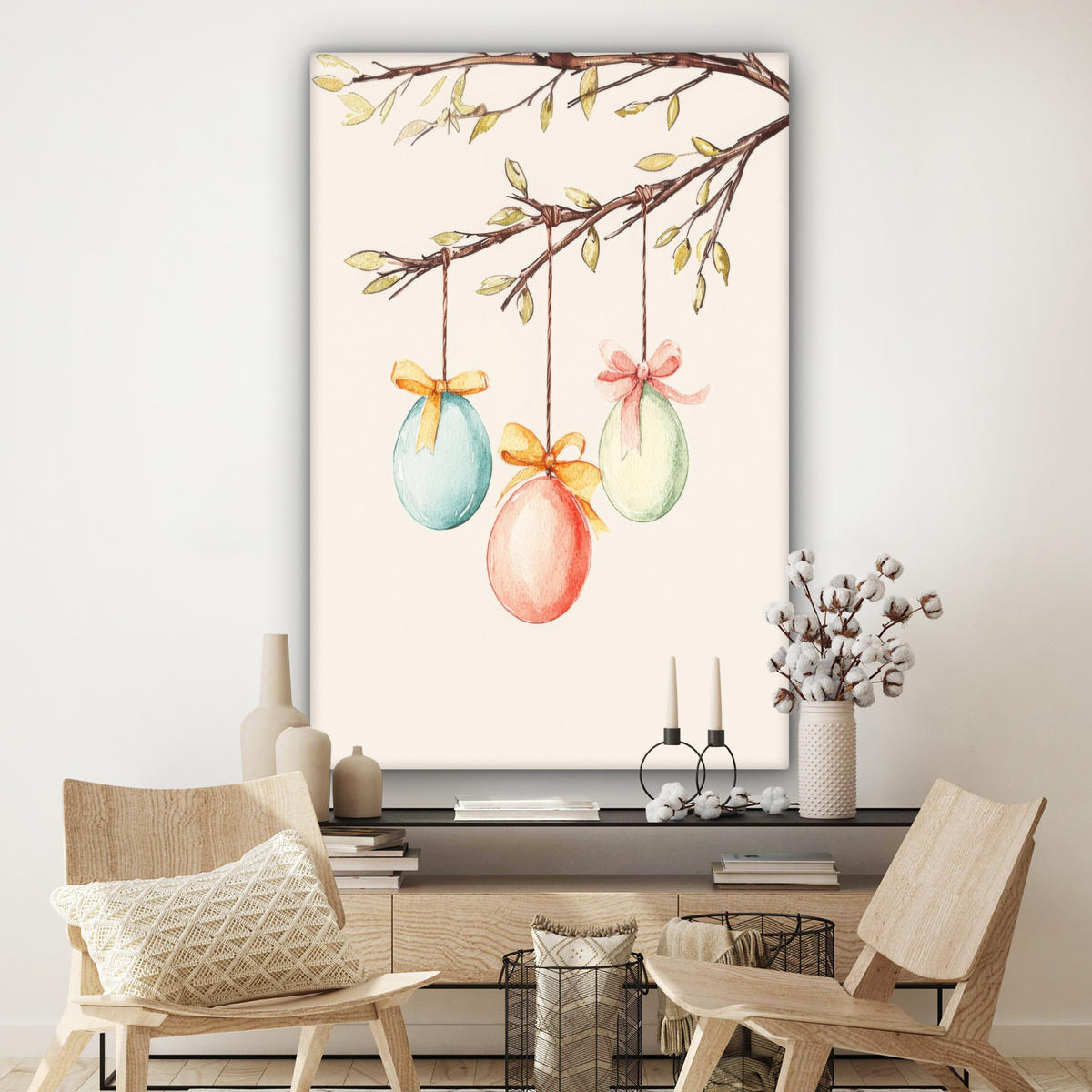 SLIKA NA PLATNU Velikonočna jajca 90x140 cm - krem, tekstil (90/140cm) - MuchoWow