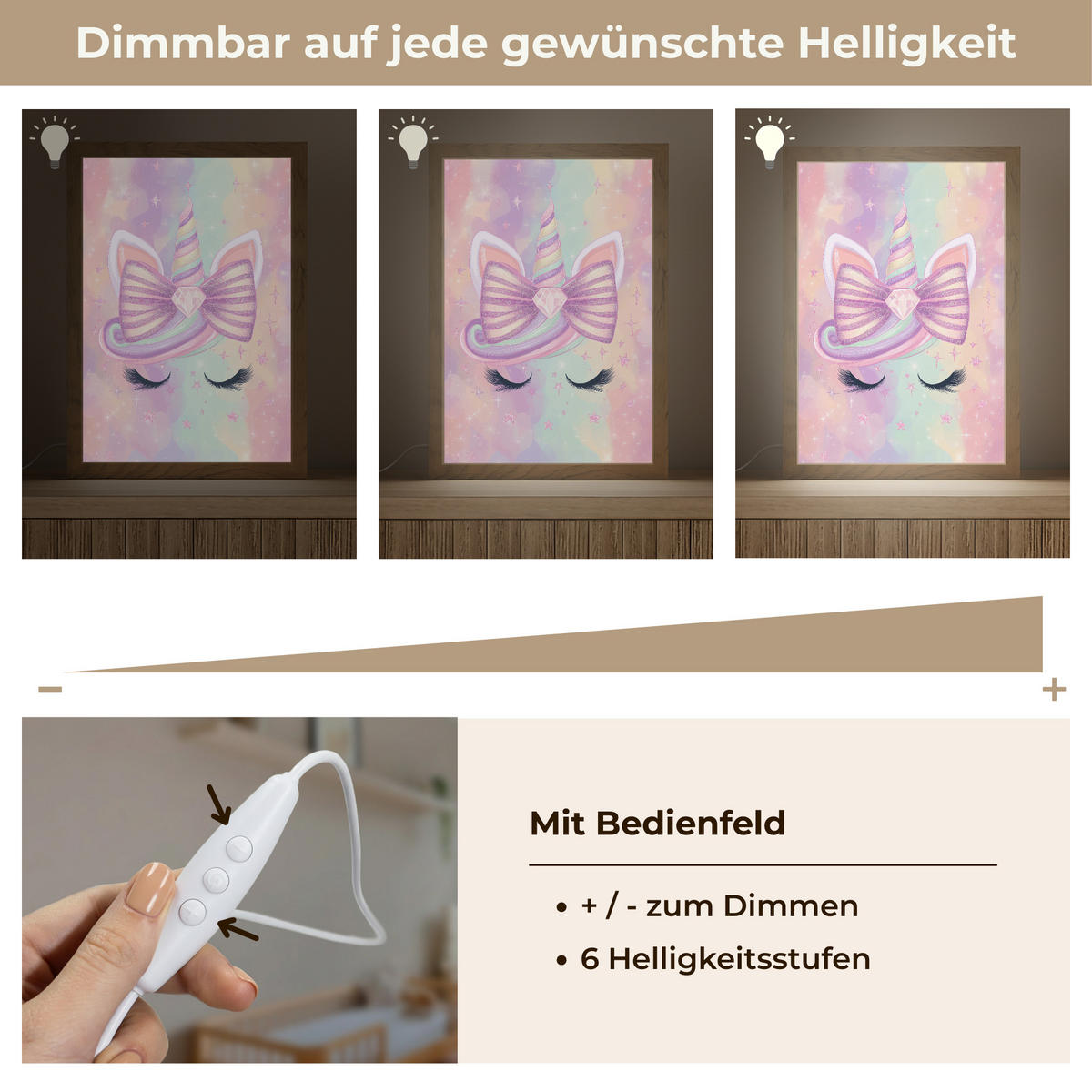 NACHTTISCHLAMPE Einhorn - Glitzer - Regenbogen - Pastell 20x30 cm - Hellrosa, Holzwerkstoff (8/20/30cm)
