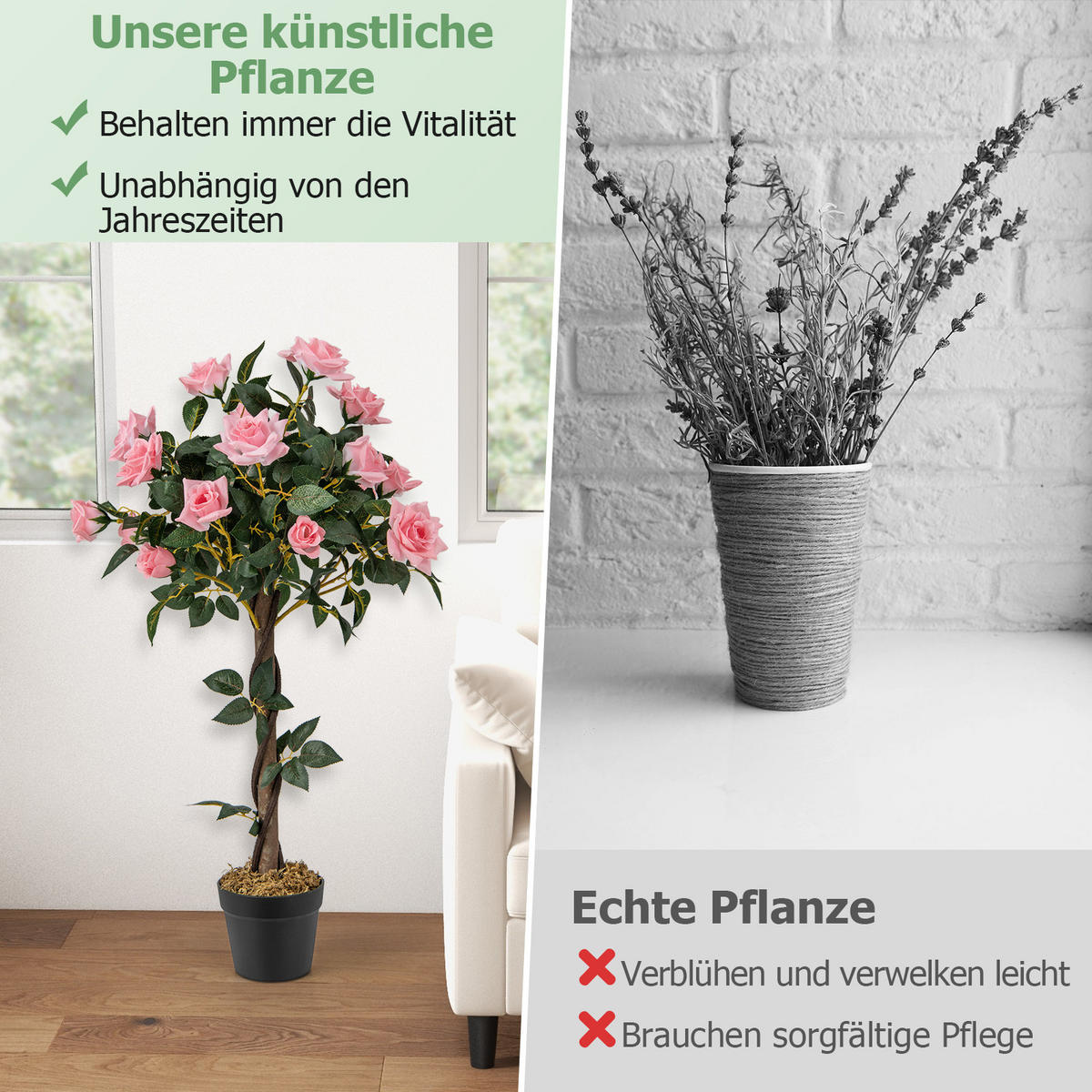 KUNSTBAUM Grün + Rosa + Schwarz - Grün, Kunststoff (93cm) - COSTWAY