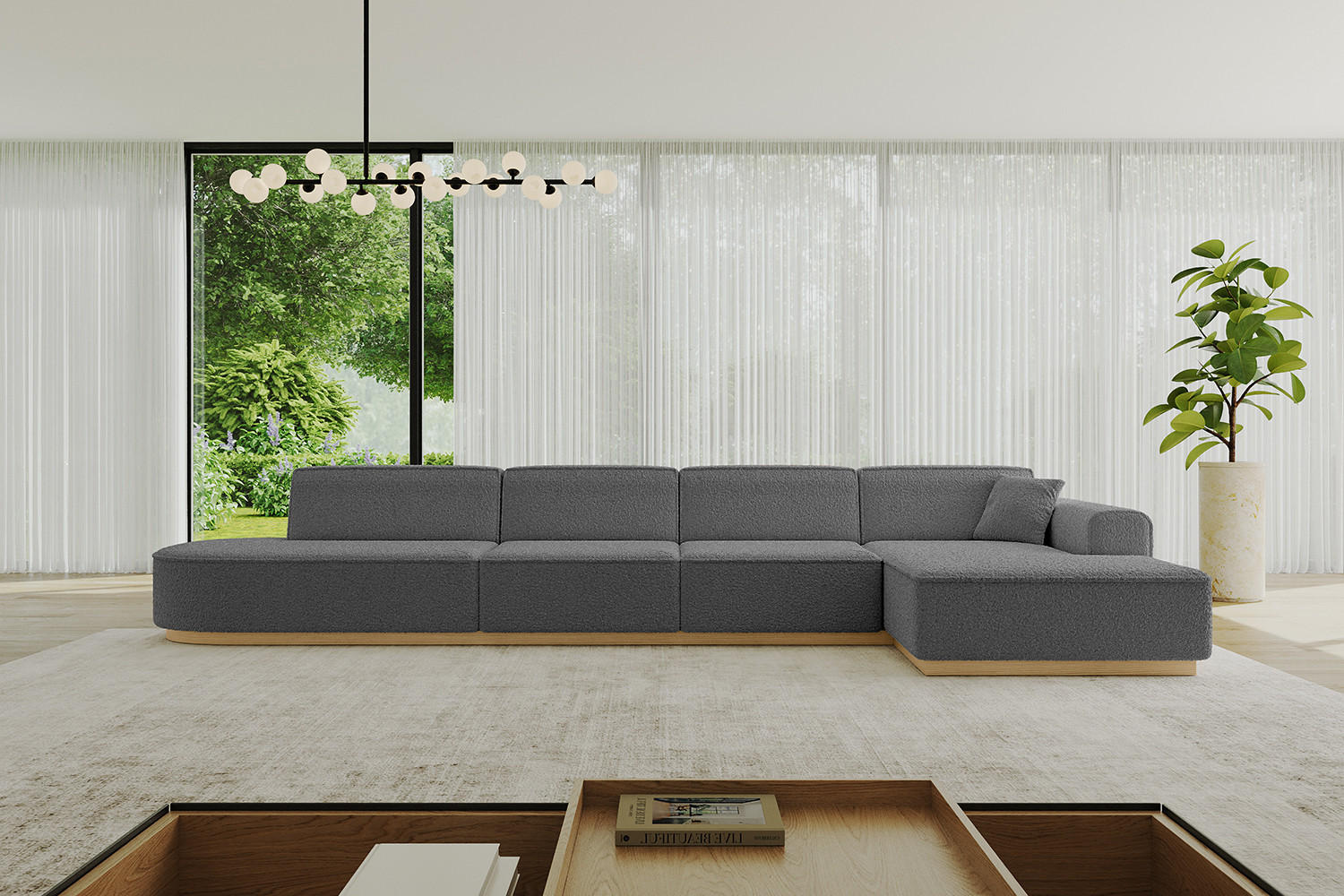 ECKSOFA Ottomane Rechts IREA-L3-v2 - 403x165x81 cm Grau - Grau, Holzwerkstoff/Textil (403/165cm) - ALTDECOR