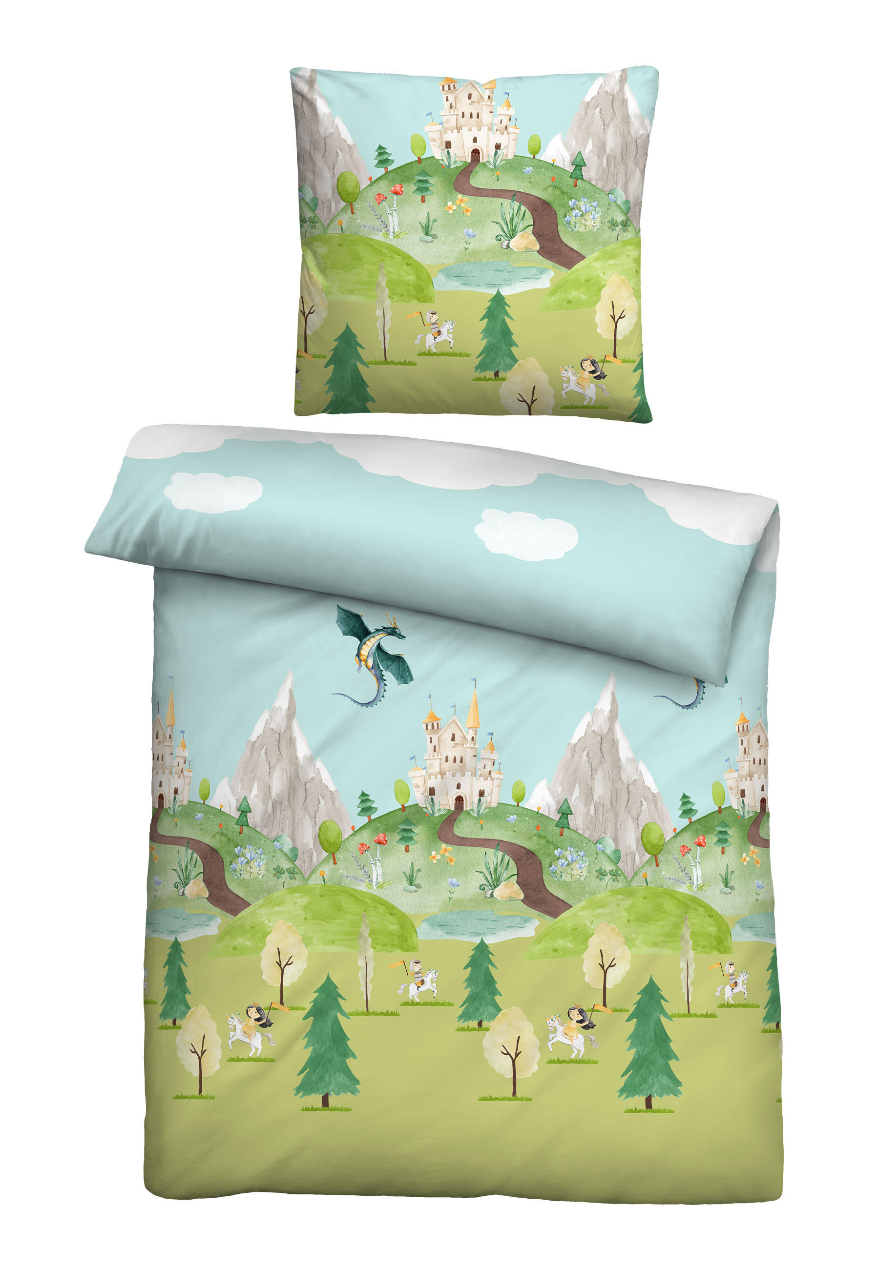 BETTWÄSCHE-GARNITUR Linon Ritterburg pistaziengrün, 135x200 cm + 80x80 cm - Hellgrün, Textil (135/200cm) - biberna