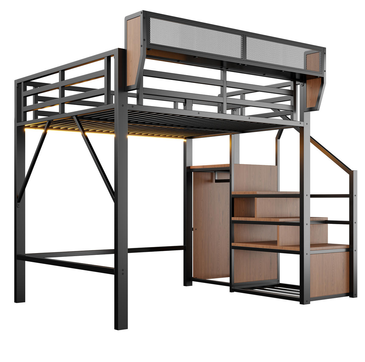 HOCHBETT 140/200 cm aus Metall mit LED-Lichtstreifen, Schwarz - Schwarz, Metall (140/200cm) - OKMYHOME