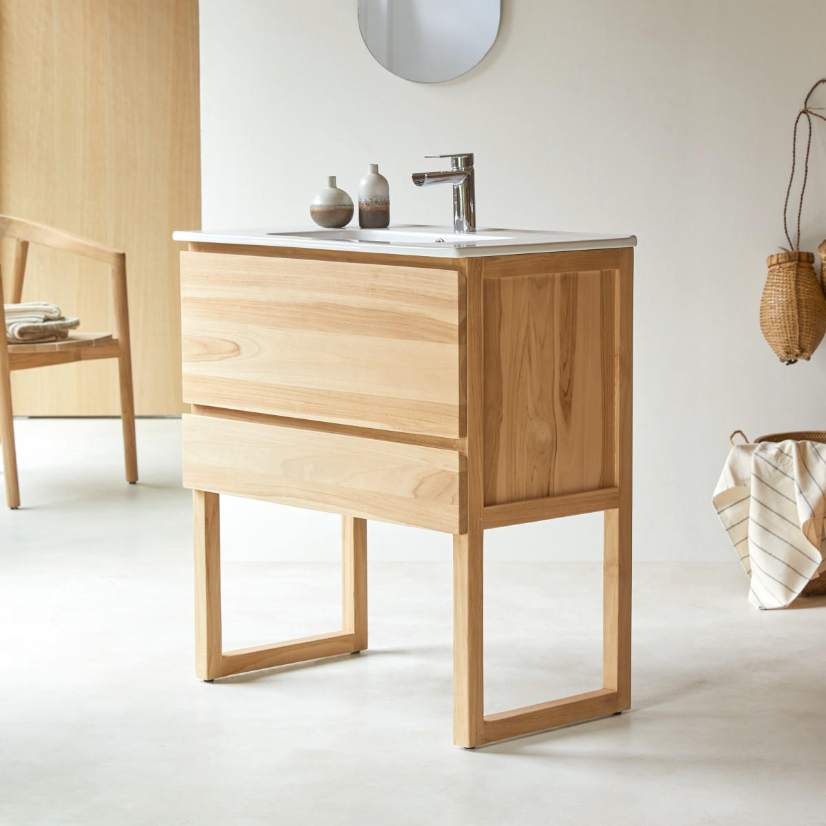 BADEZIMMERMÖBEL Edgar Natur aus Teak - Naturfarben, Holz (82/90/47cm) - Tikamoon