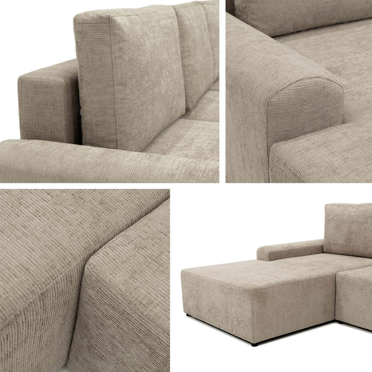 ECKSOFA Bella L, Seite: Rechts - Creme/Schwarz, Holz/Kunststoff (258/168cm) - MIRJAN24