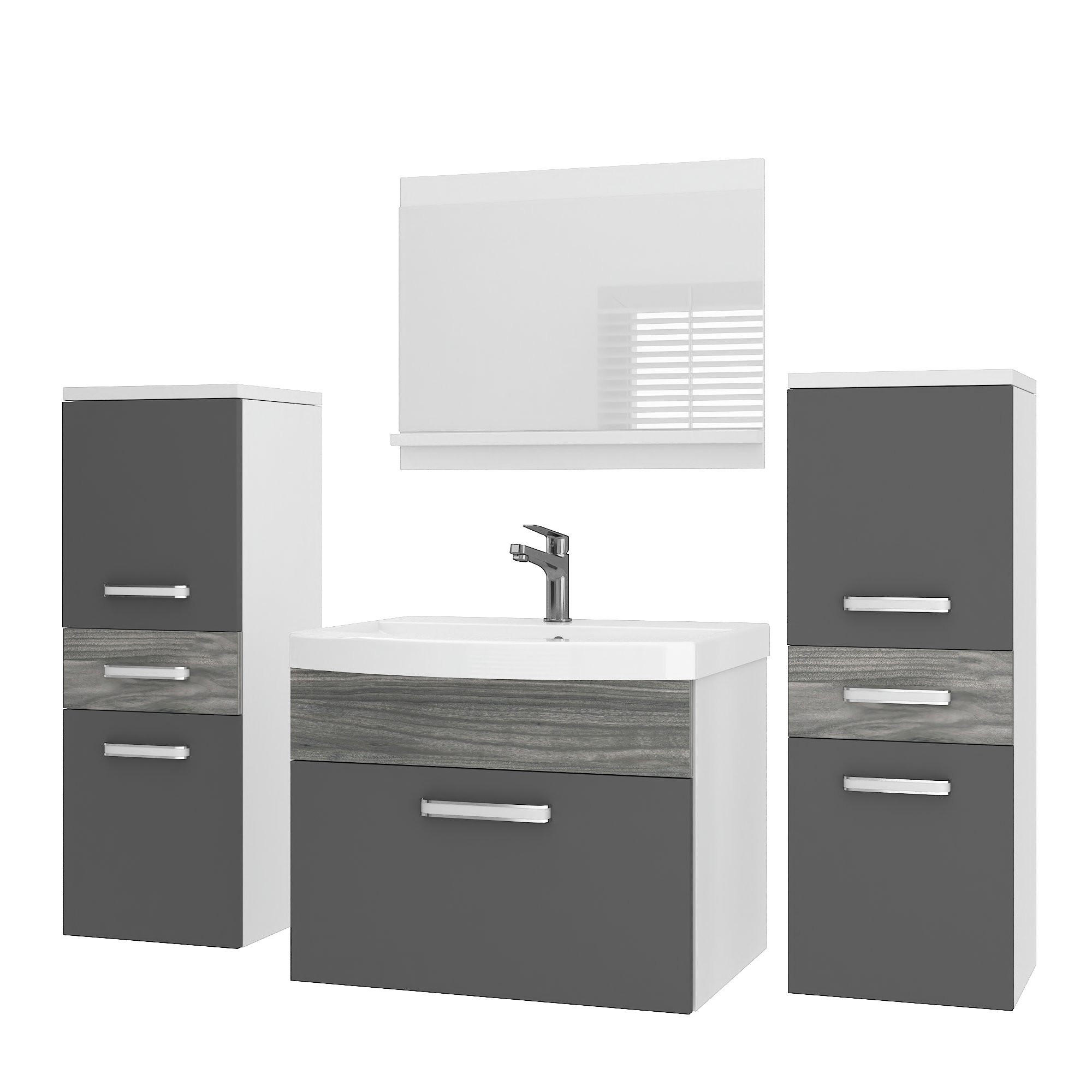 BADMÖBEL Badezimmer SET PRI PM4, Grau Glamour Hochglanz, 120 cm - Grau, Holz (38.7/113.5/120cm) - B BELINI GROUP