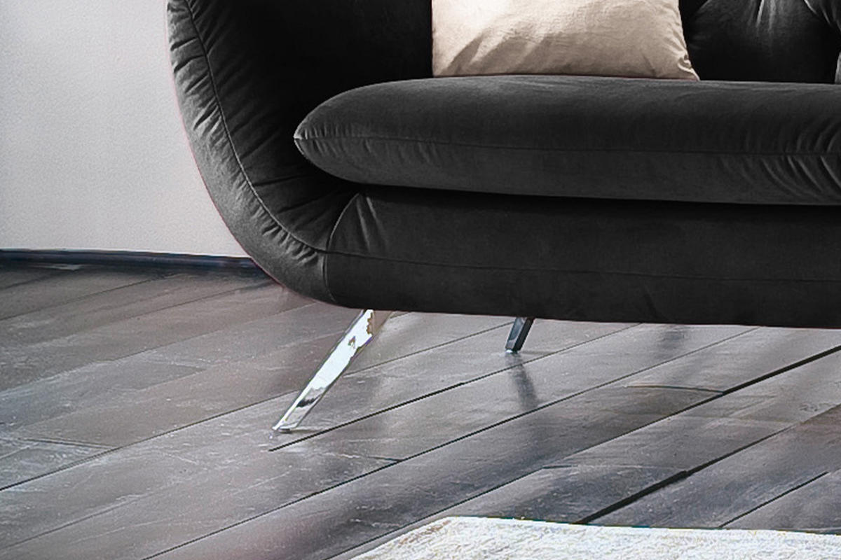 SOFA CHARME Schwarz Velvet - Silberfarben/Schwarz, Textil/Metall (200/94/95cm) - KAWOLA