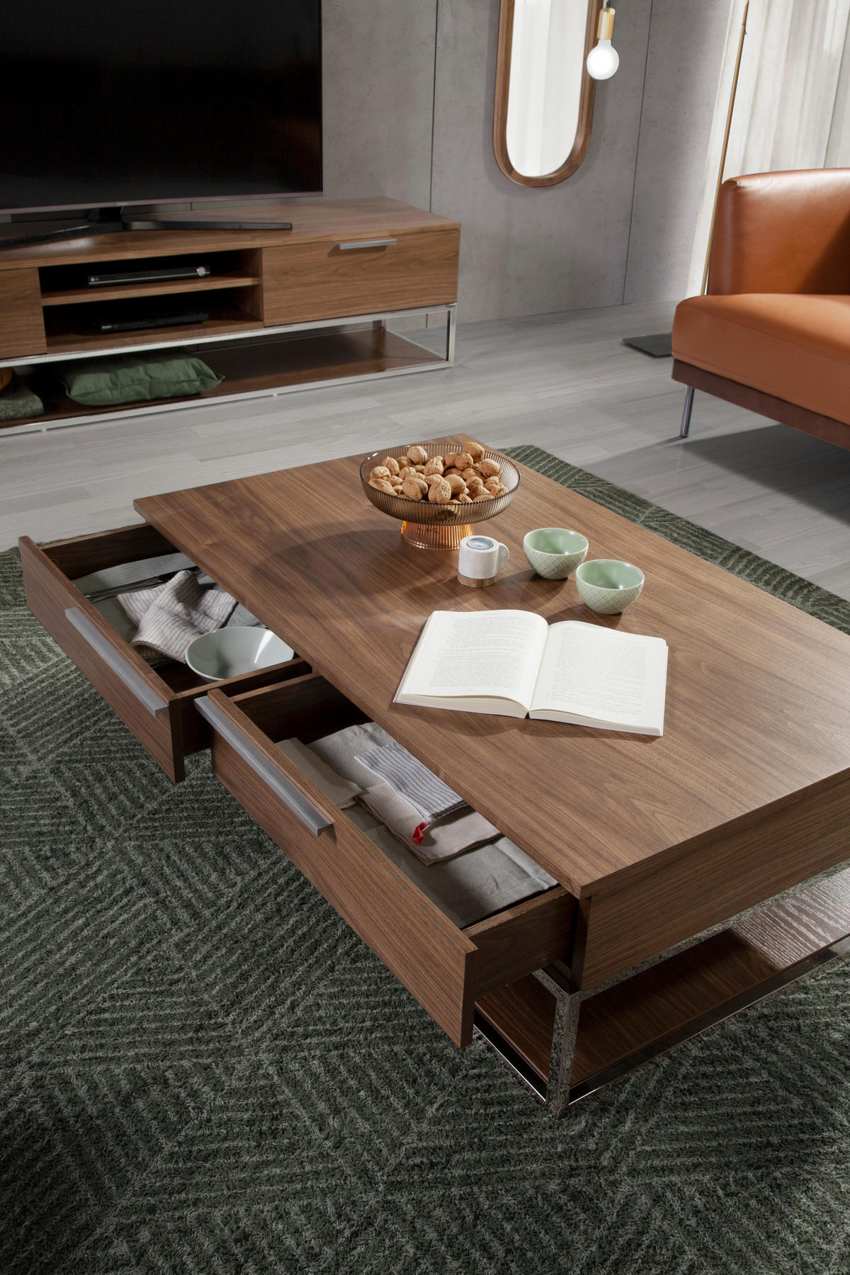 COUCHTISCH Furnier Walnuss , Stahl 120 / 70 / 37 cm - Edelstahlfarben/Nussbaumfarben, Holz (70/120/37cm) - ANGEL CERDA