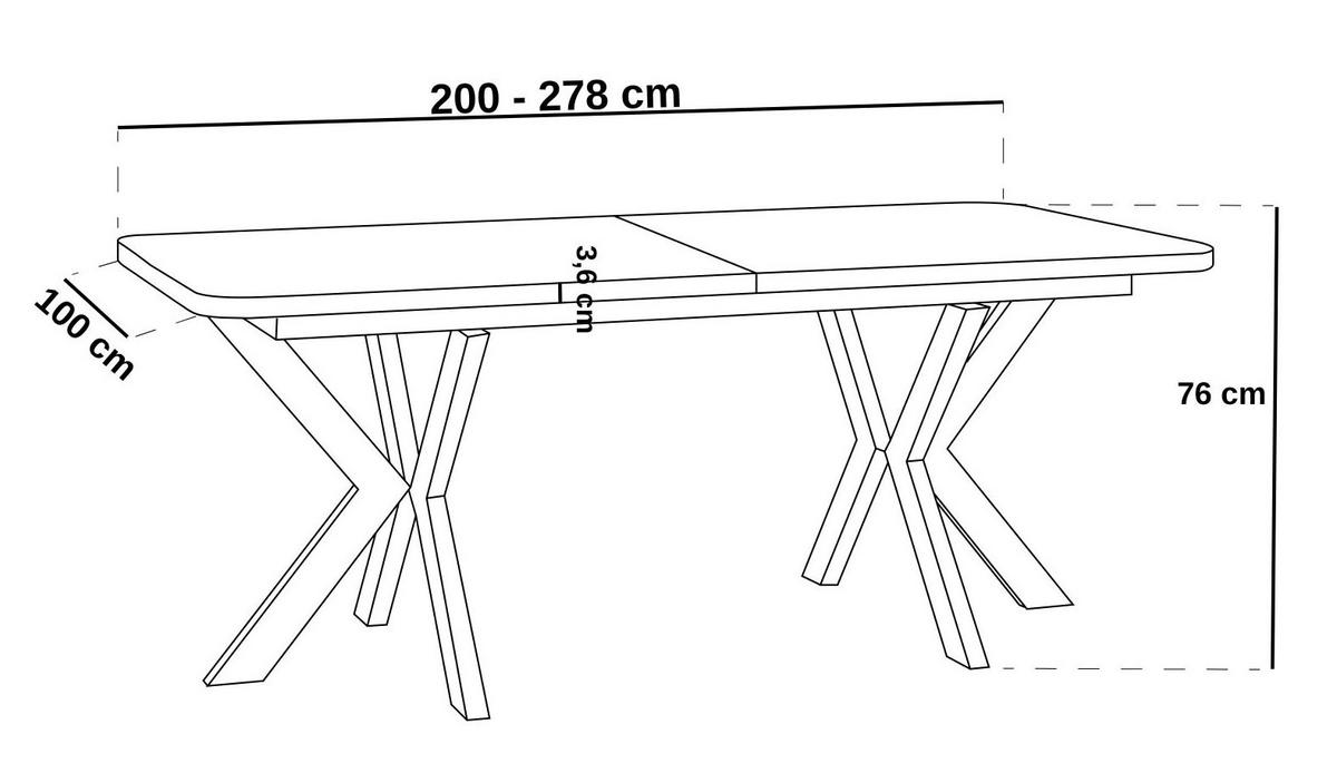 ESSTISCH Olivia ausziehbar rechteckig, Marmor Weiß 200-280/100/76 - Ecru/Schwarz, Holzwerkstoff/Metall (200/100/76cm) - WFL GROUP